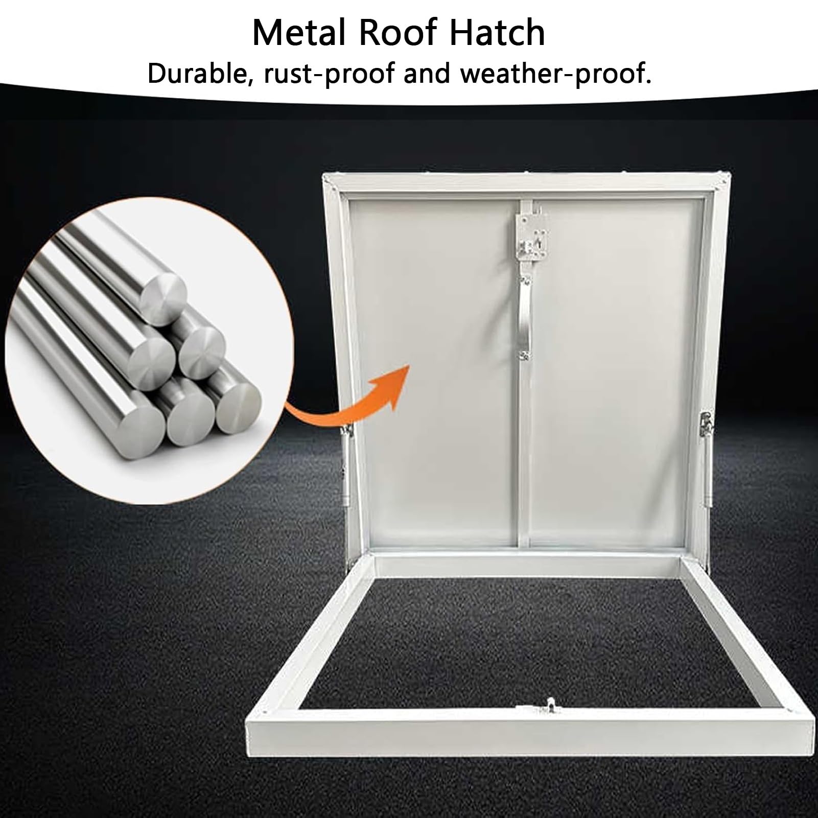 Aluminiowe drzwi zabezpieczające przed włazem dachowym do strychów i piwnic Hydrauliczne drążki kierownicze Metalowy uchwyt zamka 100 x 56 cm - rozwiązanie dostępu do dachu do garaży i loftów