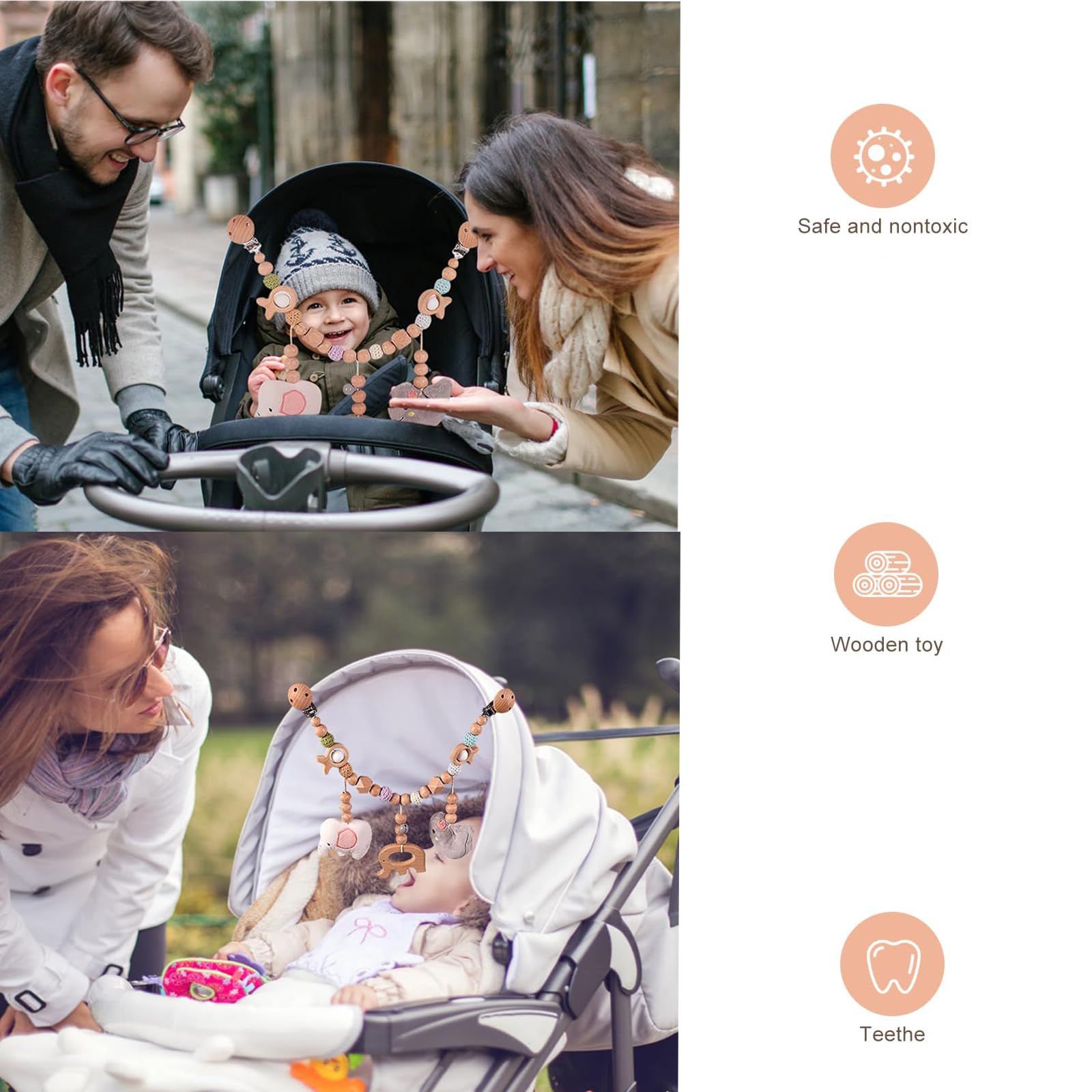 Produktbild von HOVCEH Kinderwagenkette Holz Baby, Kinderwagen Kette Für Babys