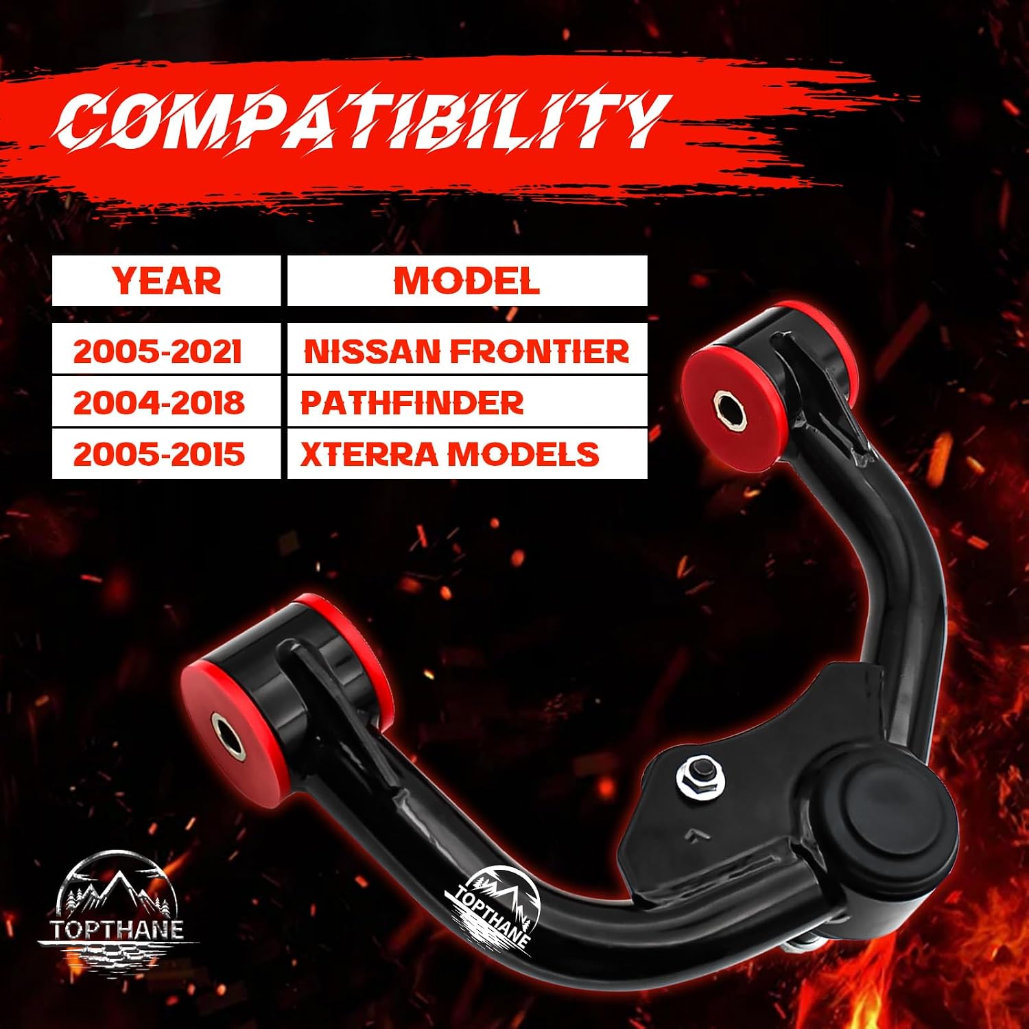 Front Upper Control Arms for 2005-2021 Nissan Frontier / 2005-2015 Xterra / 2005-2012 Pathfinder, 1-3” Lift Tubular Adjustable Replacement Upper Control Arms, OE Direct Fit Suspension Arms