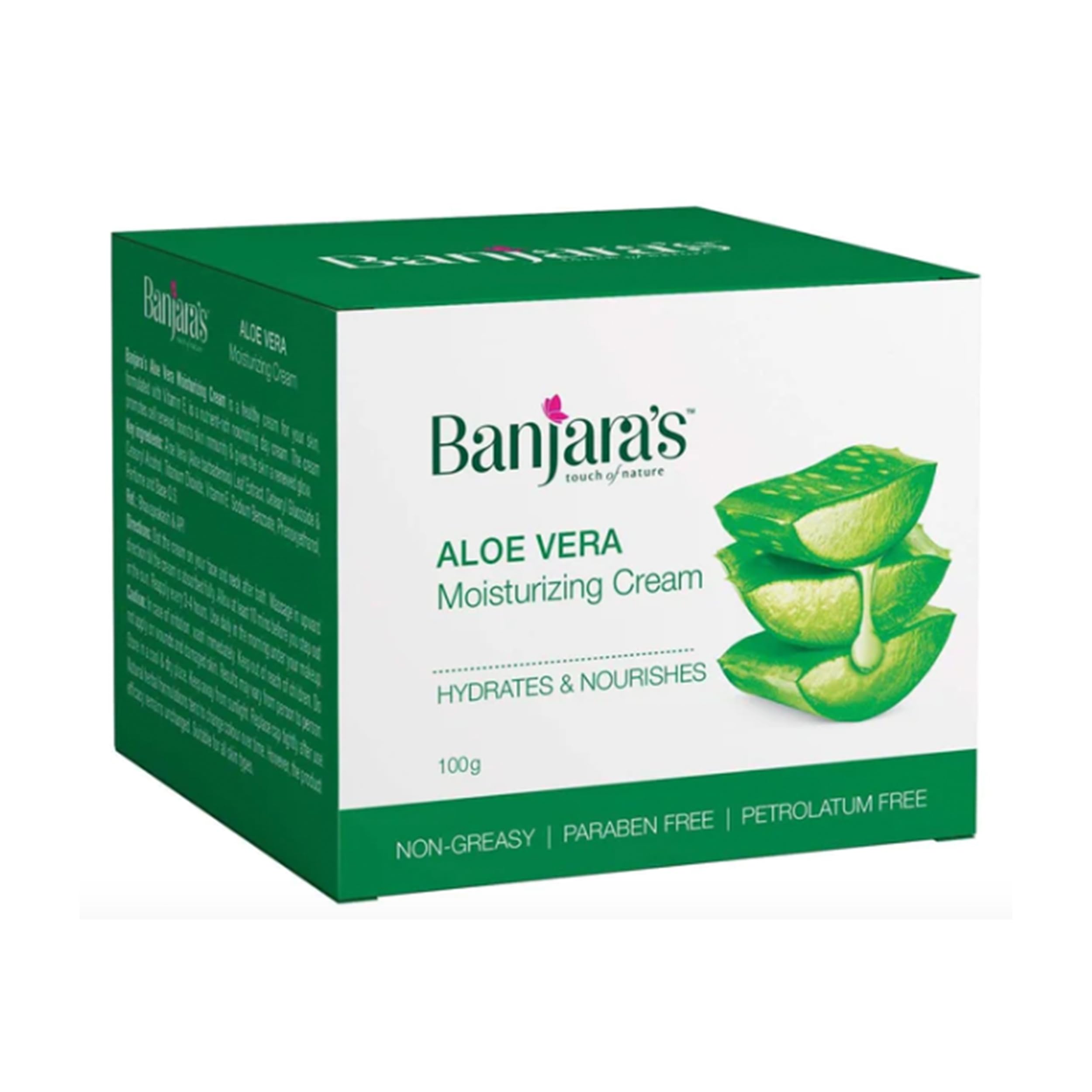 Banjara'sAloe Vera Moisturizing Cream - Hydrates & Nourishes - Non Greasy, Paraben Free, Petrolatum Free - Anti Ageing Cream 100g