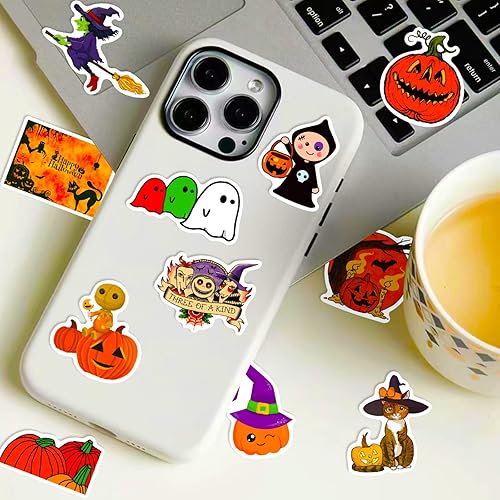 Miniatura 9 de Calcomanías de Halloween, 100 calcomanías temáticas de calabaza de Halloween a granel, vinilo impermeable para fiestas de Halloween, regalos de