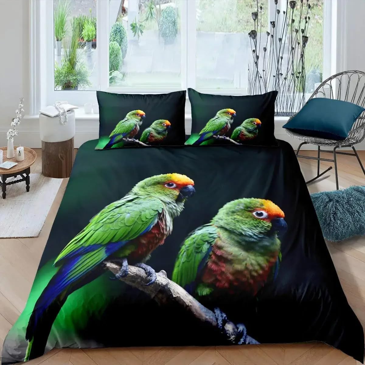 QBIDCSX Bedding Sets Single Parrot Bedding Sets Single Koala Duvet Cover 200x200cm with Zipper Closure, Hypoallergenic Quilt Cover with 2 Pillowcase for Boys Kids Girls