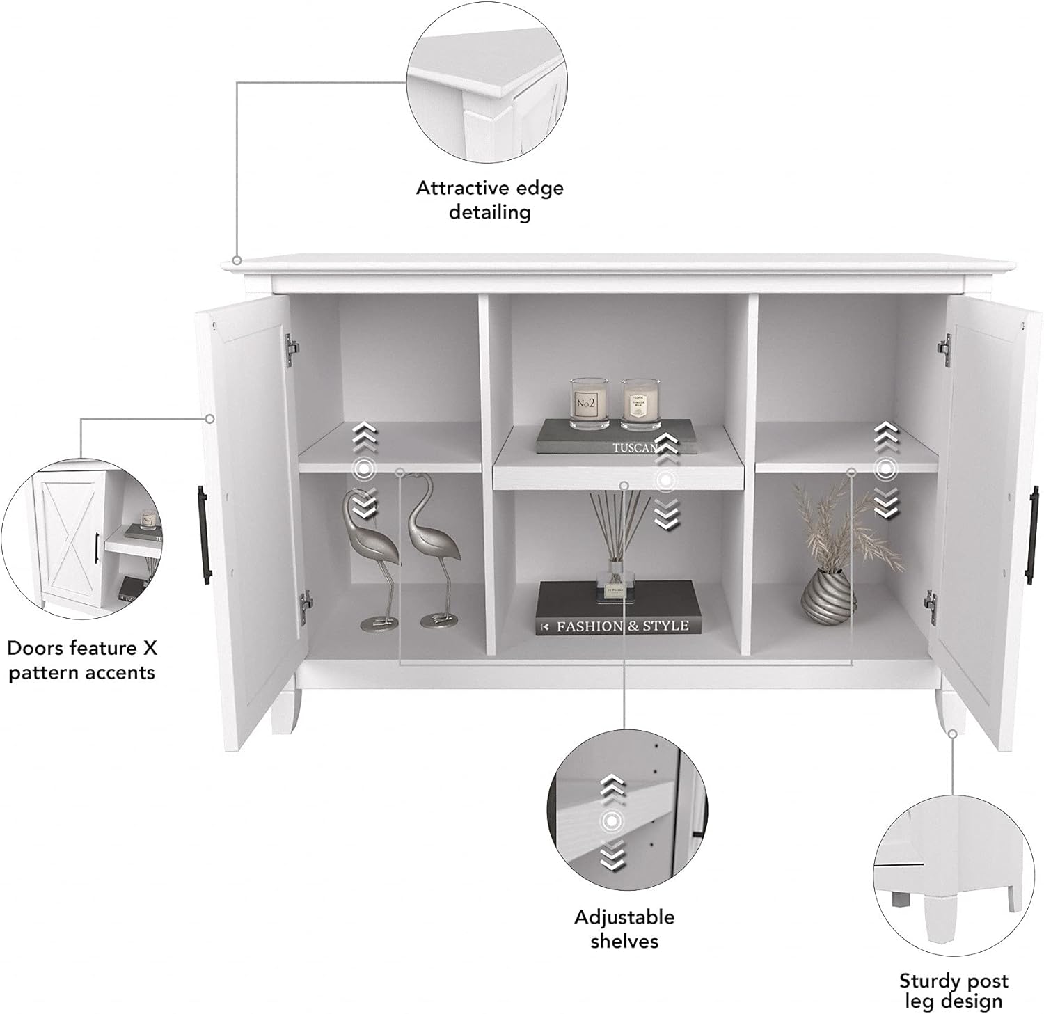Bush Furniture Key West Accent Cabinet with Doors in Pure White Oak : Home & Kitchen