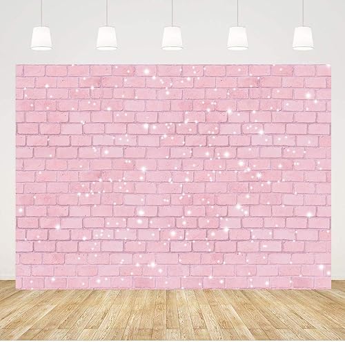Miniatura 2 de Fondo de fotografía de pared de ladrillo rosa retro con purpurina de 5 x 3 pies para niña de fiesta de feliz cumpleaños, fondo de fotos, baby