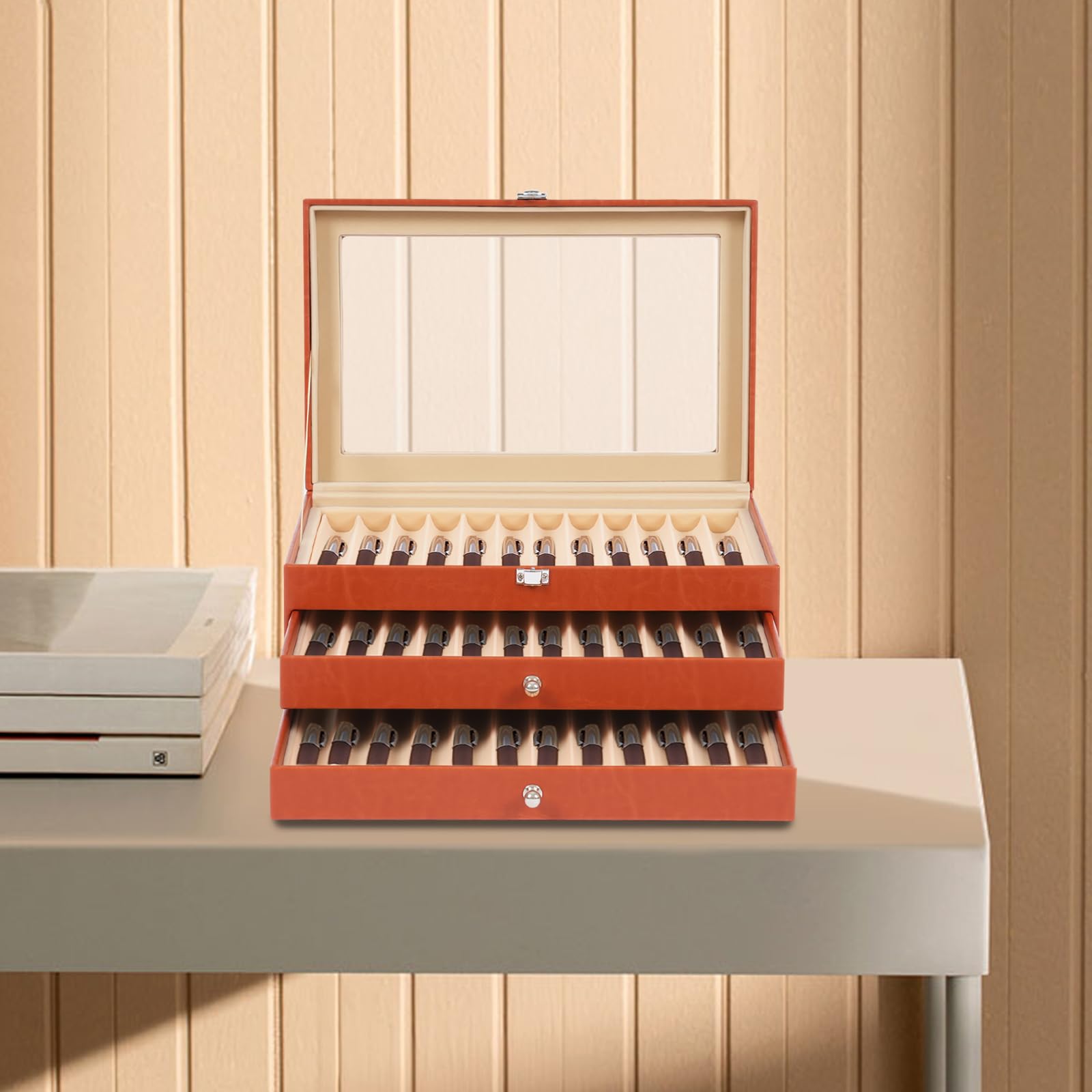 Madelynn Scatola portapenne di lusso con vetrina, 36 scomparti, design a 3 strati, per studio e ufficio, lavorazione adesiva
