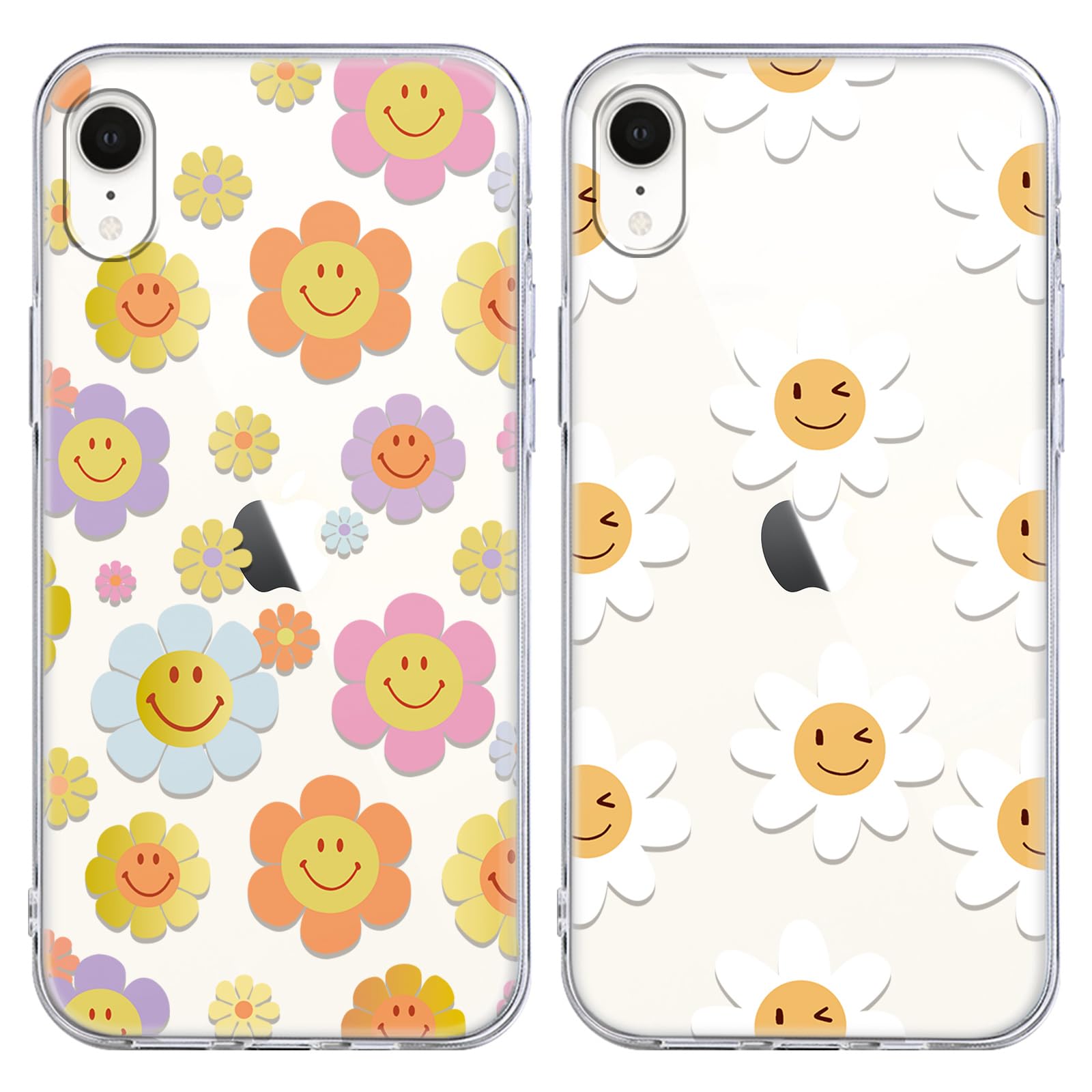 Yoedge 2 Pezzi Cover per iPhone XR 6,1", Fiori colorati Ultra Sottile Trasparente Morbida TPU Custodia in Silicone Antiurto Antigraffio Protettiva Case con Disegni per Donne per iPhone XR