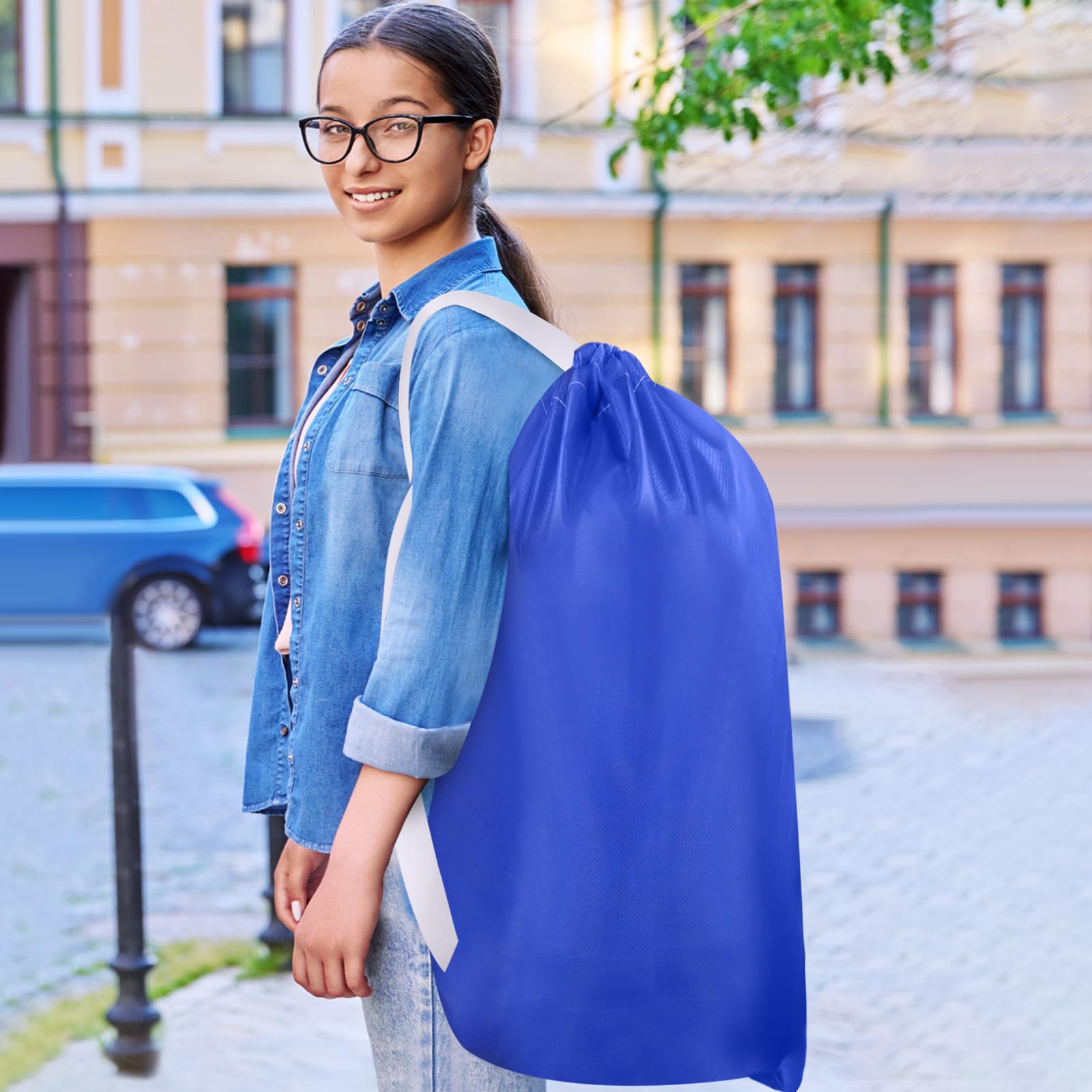 Extra großer Nylon-Wäschesack mit Gurt, Reise-Wäschesäcke mit Kordelzug, schmutziger Wäschesack, tragbarer Wäschesack für Wohnheim, College, Stoffaufbewahrung (68,6 x 33 cm, dunkle Farbe),