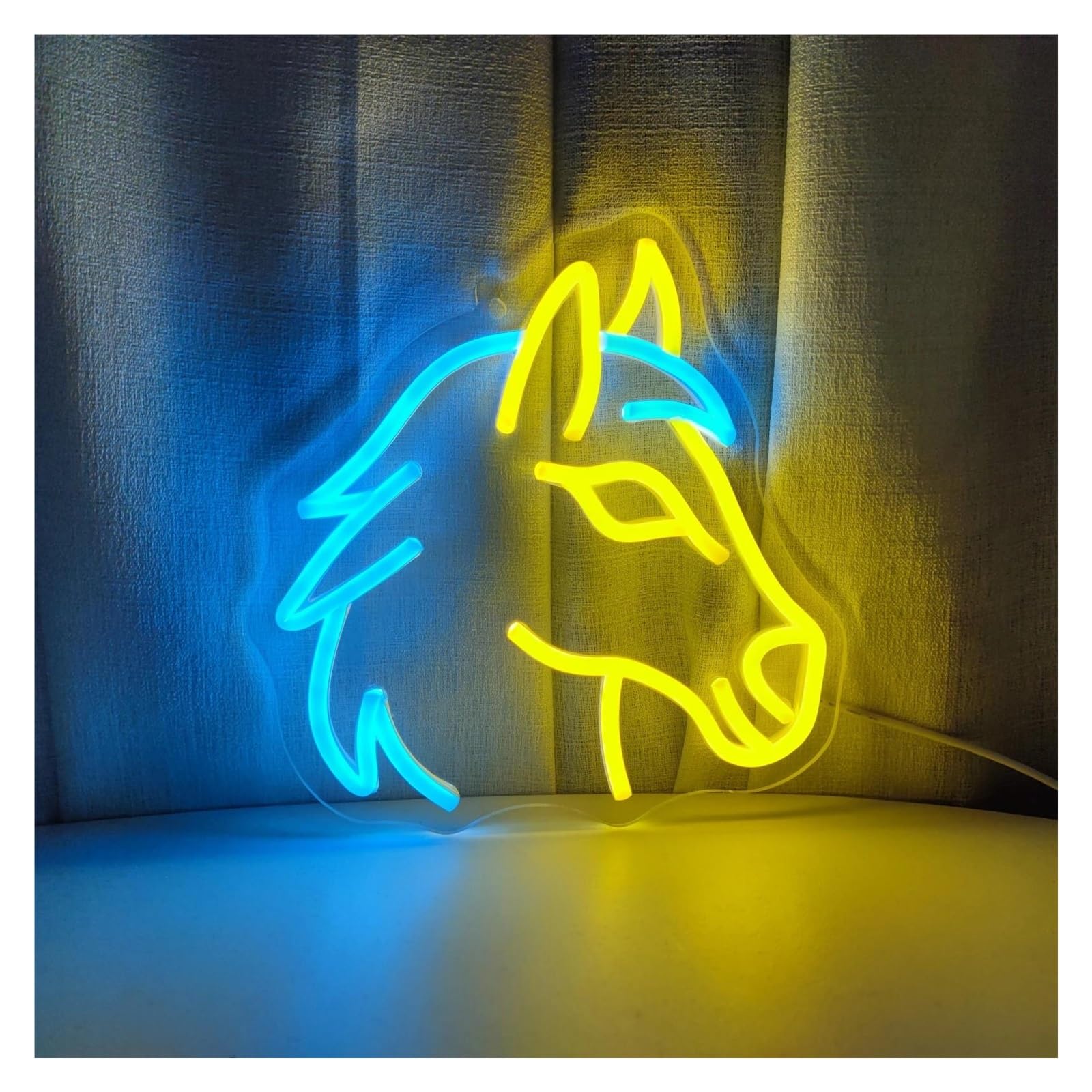 LEMST Signs Lamp Horse Neon Light Sign, Blue and Yellow for Wall Art, Business Store Logo, Bedroom Signs 24x23cm