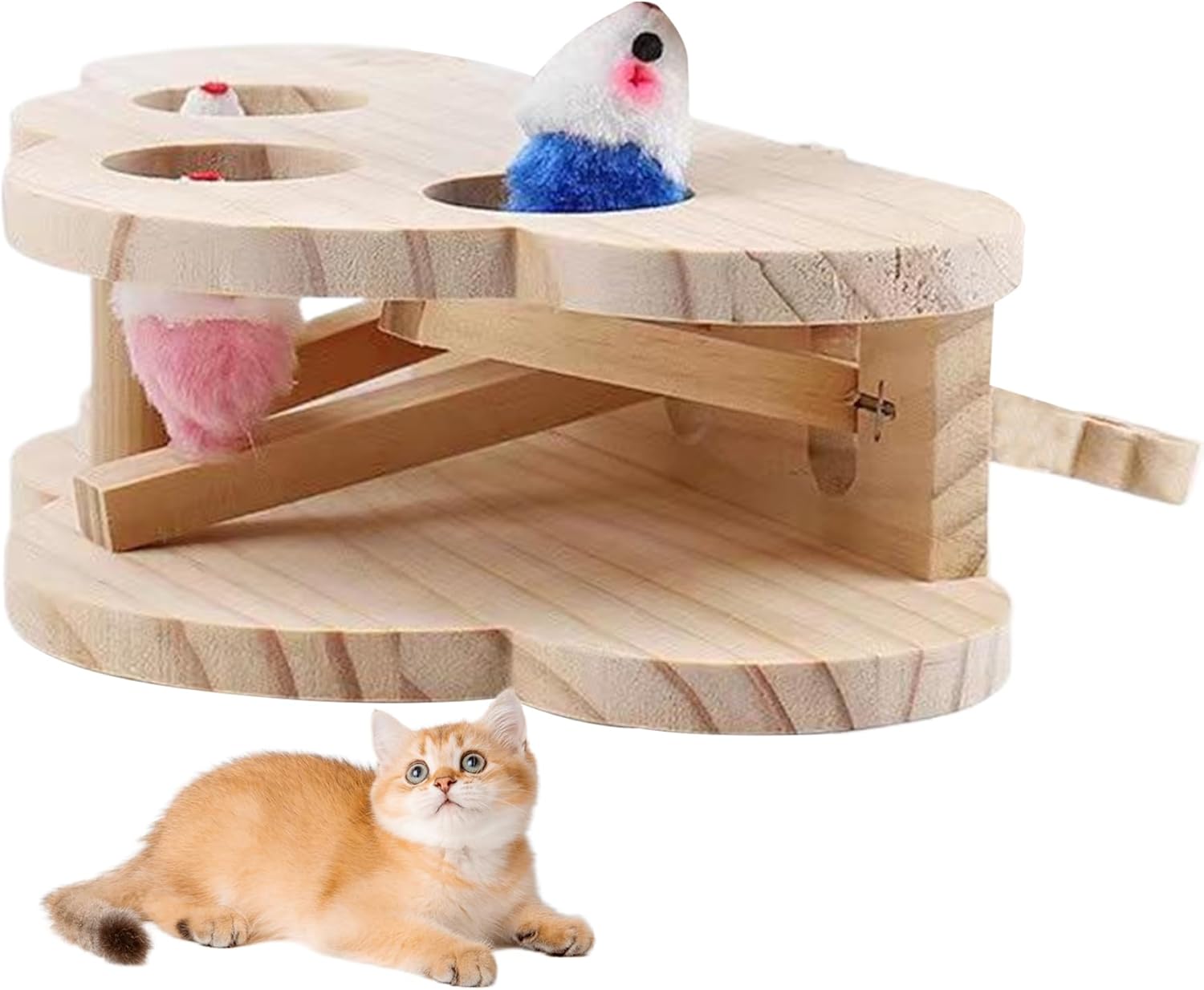 Cat Toy Eco-Friendly Wooden Cat Toy with 3 Holes Engaging Stimulated Interactive Toys for Indoor Bored Cats Exercise and Fun