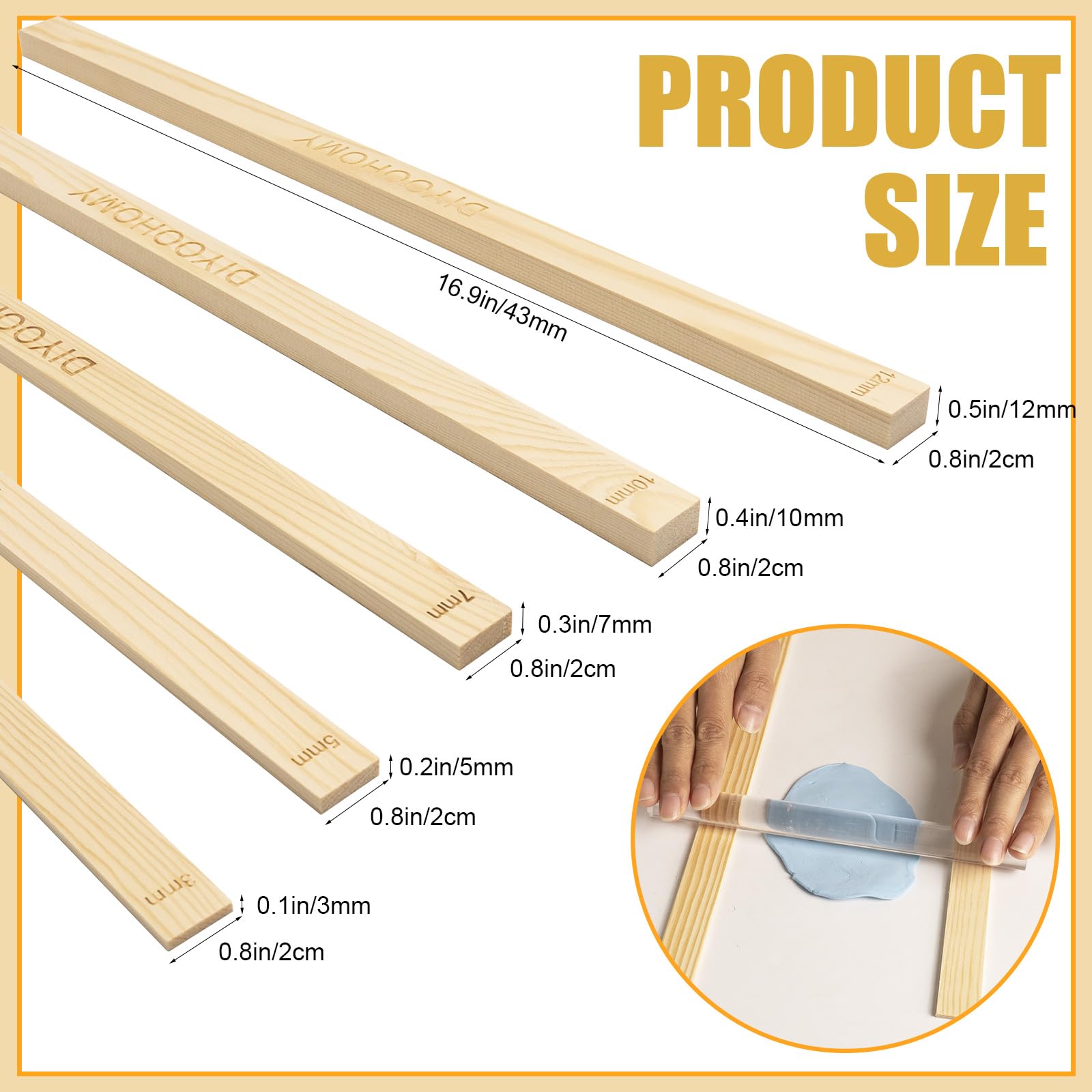 DIYOOHOMY 10 Pcs 17 Inch Rolling Pin Guides for Dough Thickness Polymer Clay Tools, Wooden Slab Roller for Clay, Clay Rolling Pin Depth Guide Pottery Ceramics Supplies