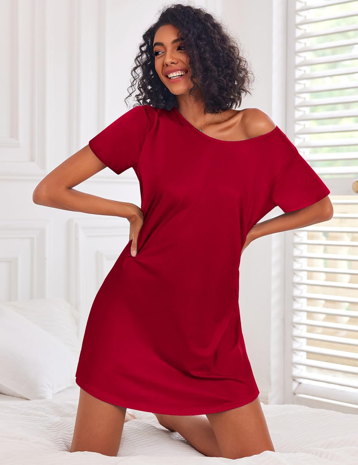 Ekouaer 3 Pack Nightgowns for Women Short Sleeve Sleepshirt Button Down Nightshirt Soft Pajamas Dress Casual Sleepwear - Image 4