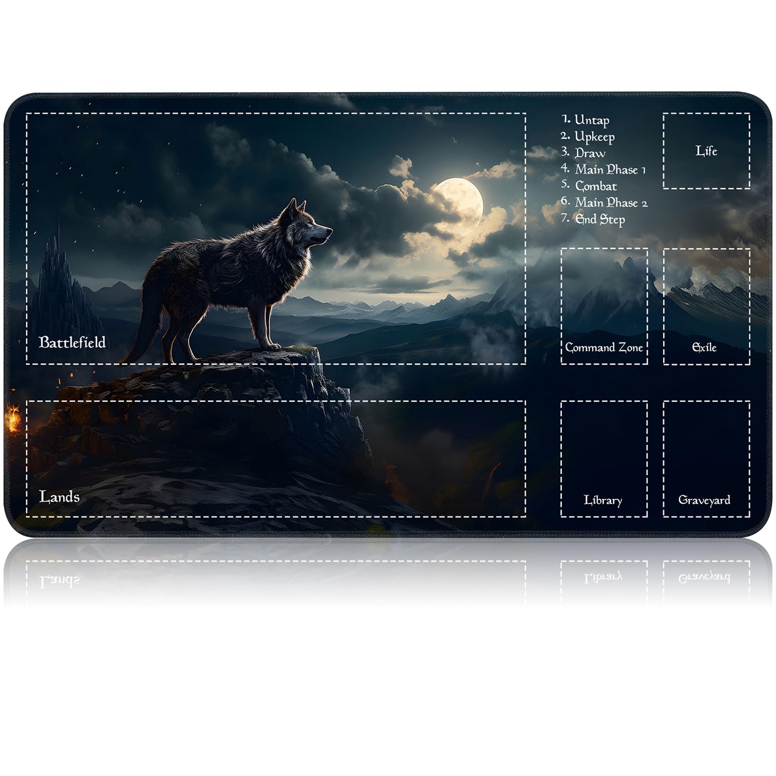 for MTG Game Playmat, for Magic TCG Rubber Play mat,Tabletop Card Playmats with Smooth Surface,Trading Card Inked Game Mat with Zones,Battle Game,Sky Wolf