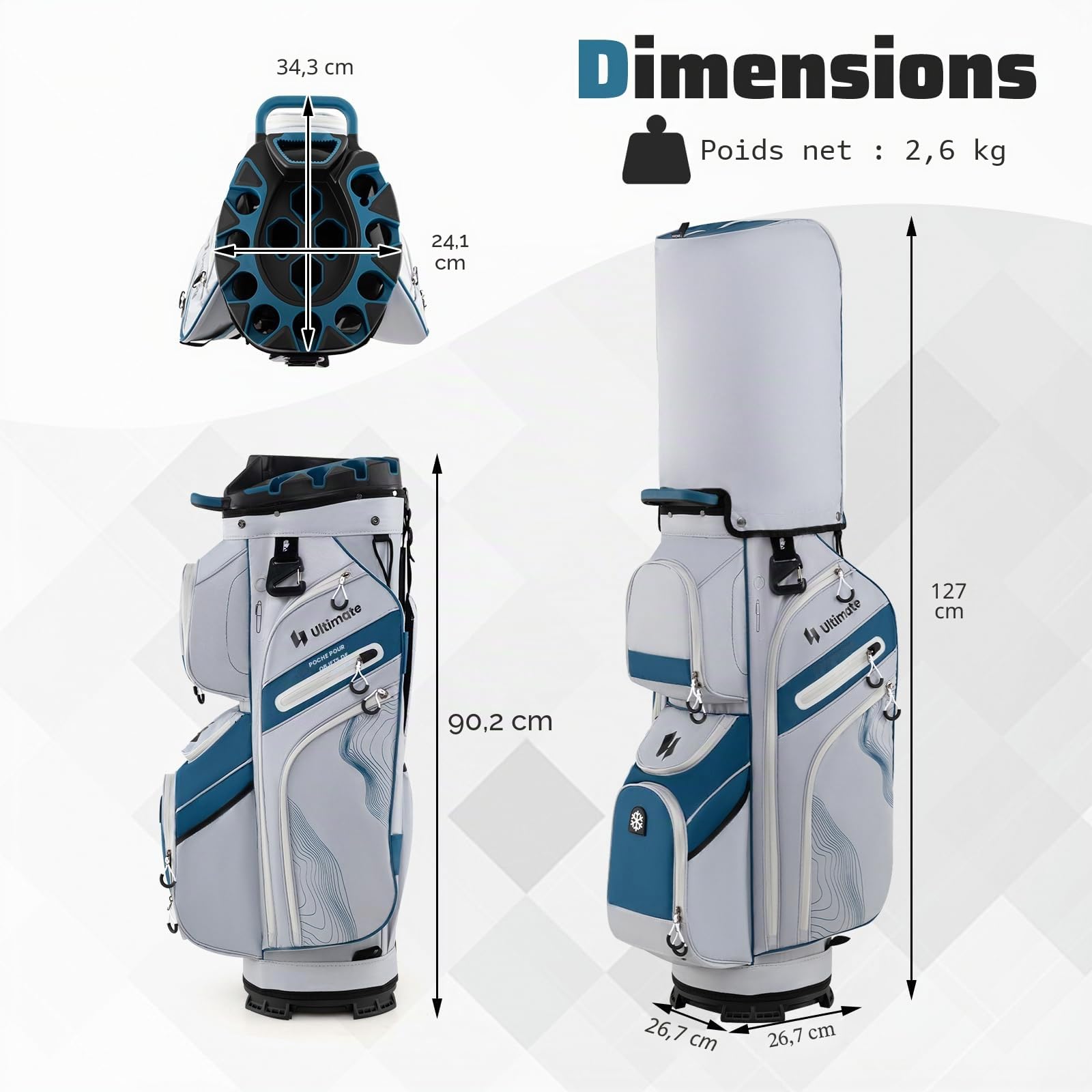 LIFEZEAL Sac de Golf avec 14 séparateurs, Sac de Golf avec 11 Poches, Ceinture de Rangement Portable avec Sangle rembourrée, réfrigérateur, poignées, Support de Parapluie