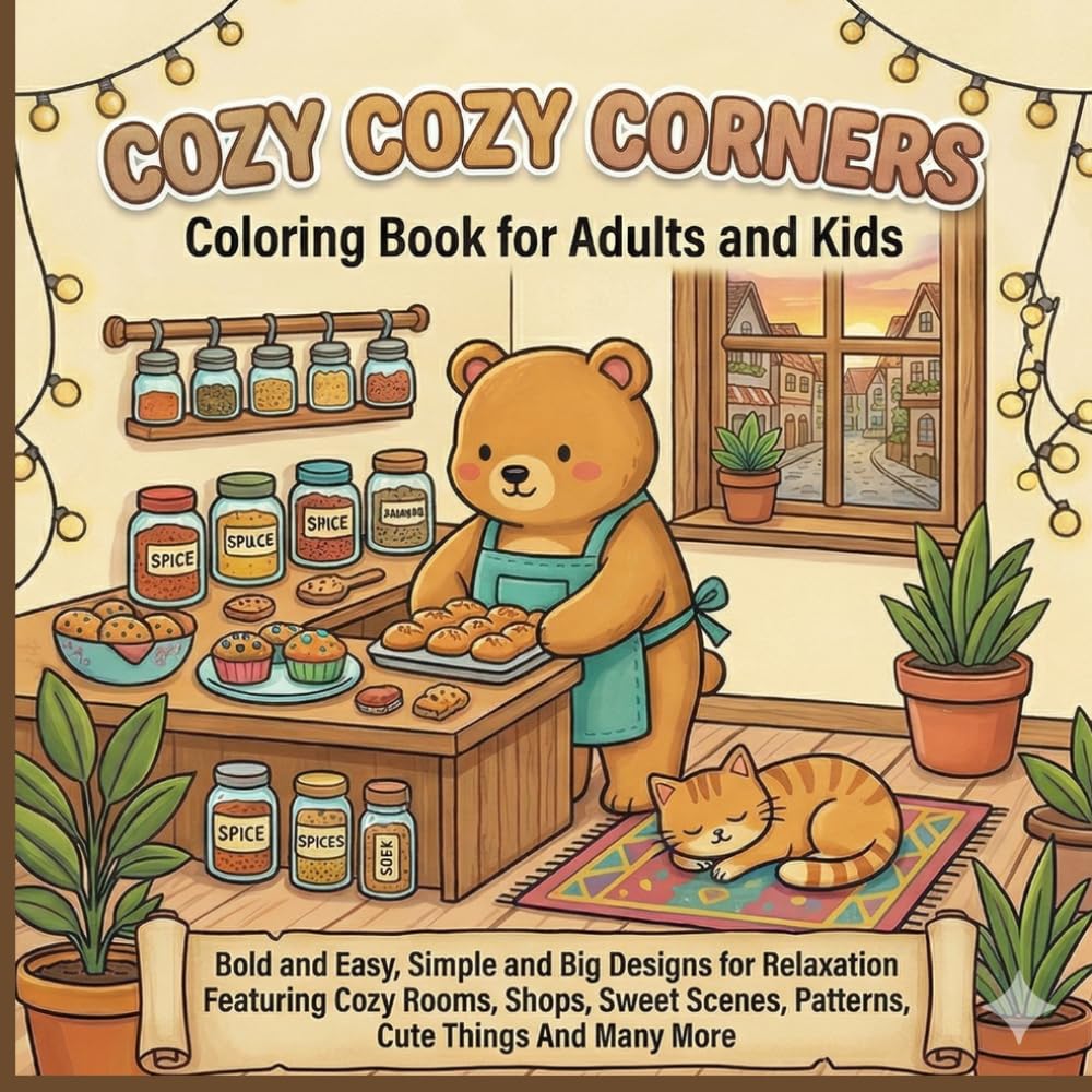 Stress Relief: Cozy Corners Coloring Book for Adults and Kids: Bold and Easy, Simple and Big Designs for Relaxation Featuring Cozy Rooms, Shops , ... Things And Many More (cozy coloring book)