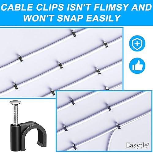 Miniatura 6 de 400 clips de cable negros de 4680.394 in, clips de cable de clavo en clips de cable, pinzas de cable coaxiales, clavos de cable para gestión de