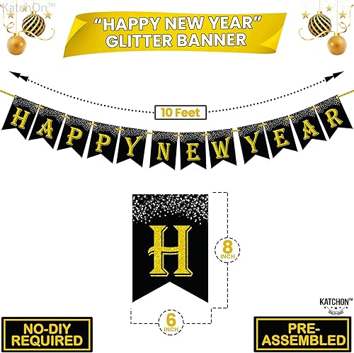 Miniatura 3 de KatchOn, Cartel de Feliz Año Nuevo – 10 pies, preencordado | Fondo dorado de feliz año nuevo, decoraciones de Año Nuevo 2026 | Telón de fondo NYE |