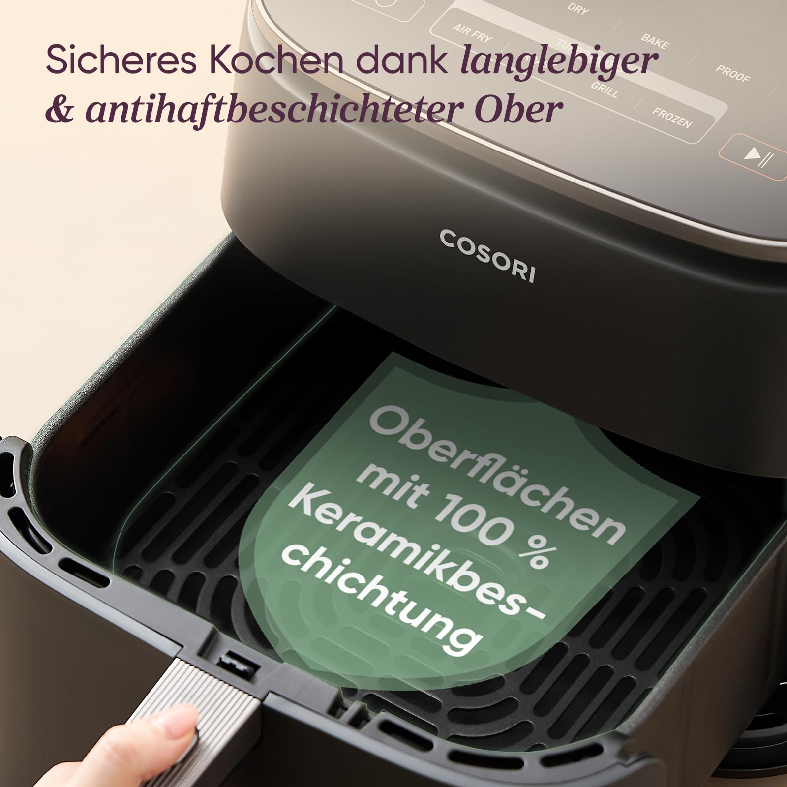 COSORI Air Fryer Turbo Blaze 6L Originalkorb, Keramikbeschichtung ohne PFAS, Ersatz-Zubehör für die Heißluftfritteuse ‎CAF-DC601-KEU, antihaftbeschichtet, spülmaschinenfest, grau