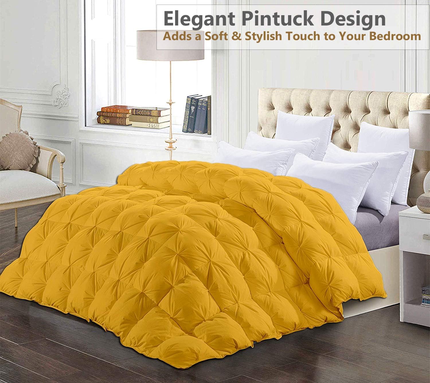 Alaskan King Down Alternative Comforter 136x120 Inch Gold – 500 GSM Ultra Soft Breathable, Luxury Pintuck Pinch Pleat, All Season Duvet Insert with Corner Tabs, Machine Washable