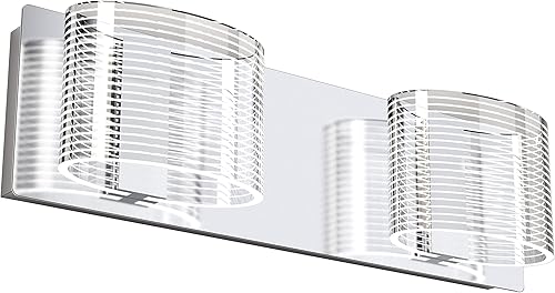 Miniatura 8 de URSOLA Luminaria LED de baño sobre espejo de 24 pulgadas con pantalla lineal ovalada transparente con acabado cromado, aplique de pared de 6000 K (3