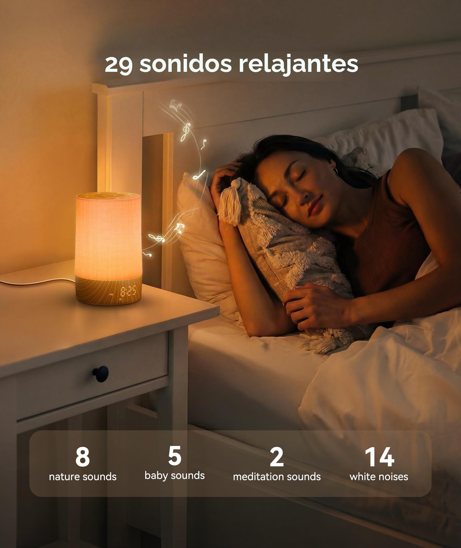 Dreamegg Despertador Amanecer, Maquina Ruido Blanco para Bebés, Madera | 29 Sonidos Calmantes, Temporizador, Adultos y Niños, Máquina Ruido Blanco, Dormitorio y Salón, Regalo
