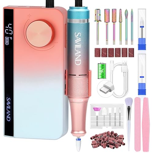 SAVILAND Electric Nail Drill Professional: 40000RPM Upgrad Nail Drill Kit 2025 Beautiful Gradient Sunset Color Scheme Nail D rill Machine Portable Nail File & Buffers Salon Use Manicure Pedicure
