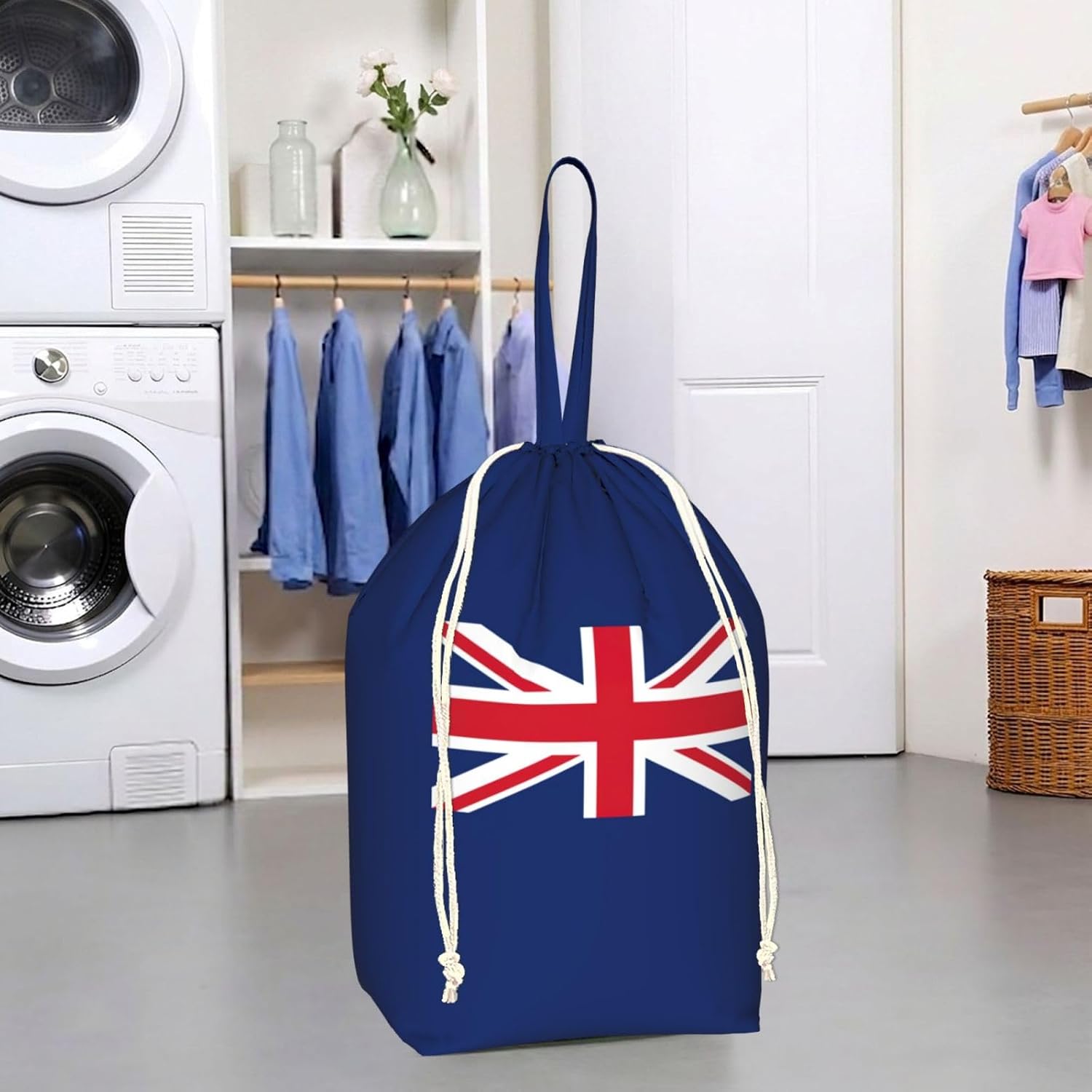 Oxford Flag of the Turks and Caicos Islands Print Large-capacity drawstring laundry bag with Handles for Dorm,Hotel