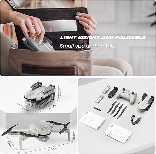 Miniatura 15 de SIMREX Drone con cámara 1080P para niños y adultos, cuadricóptero RC con retención de altitud, mini dron con una tecla de inicio, vuelo de punto