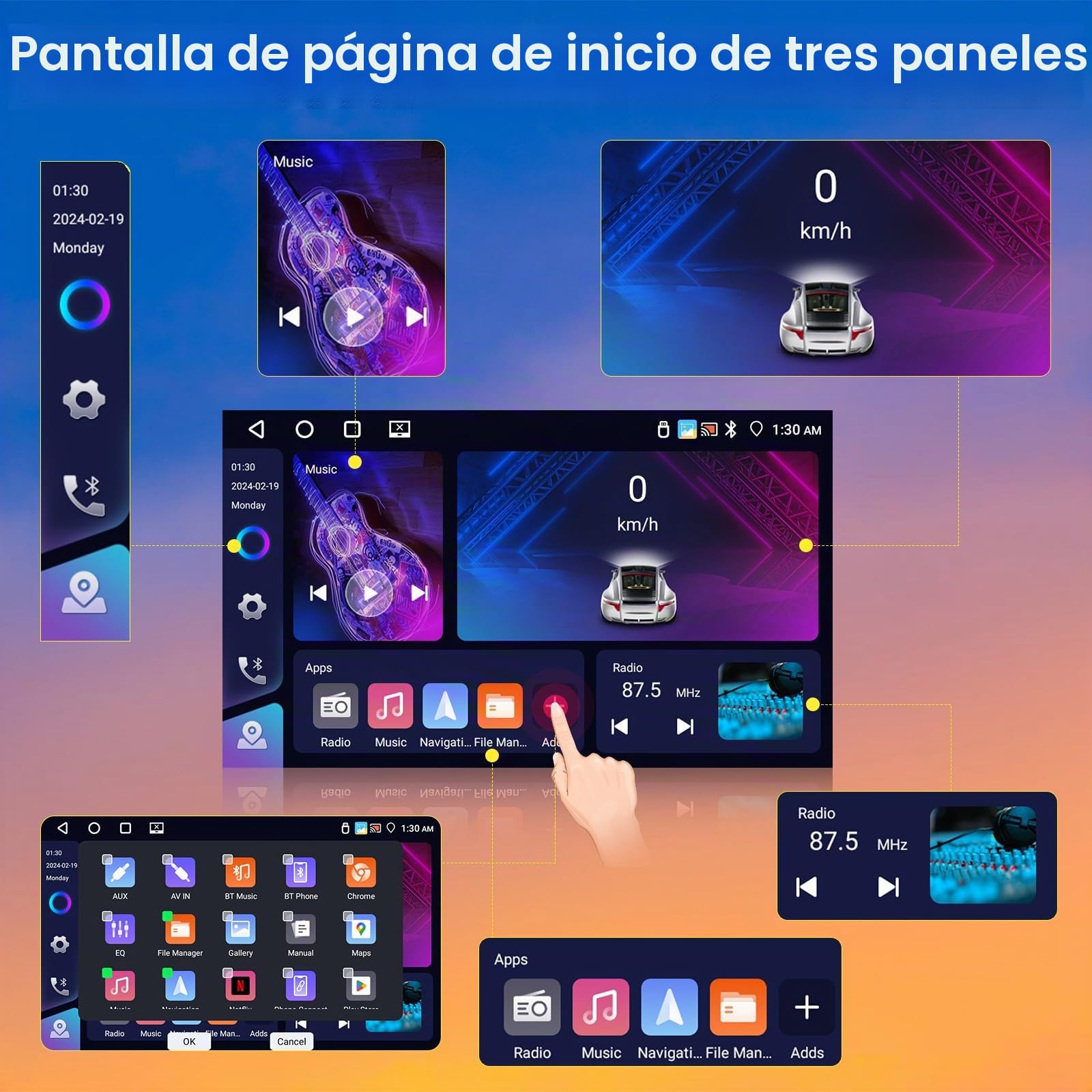 Radio de 4 + 64G para Ford Transit Custom 2013-2017 - Android 13 Carplay inalámbrico y Android Auto - Pantalla táctil de 9 Pulgadas con DSP WiFi GPS + Cámara de visión Trasera AHD y micrófono