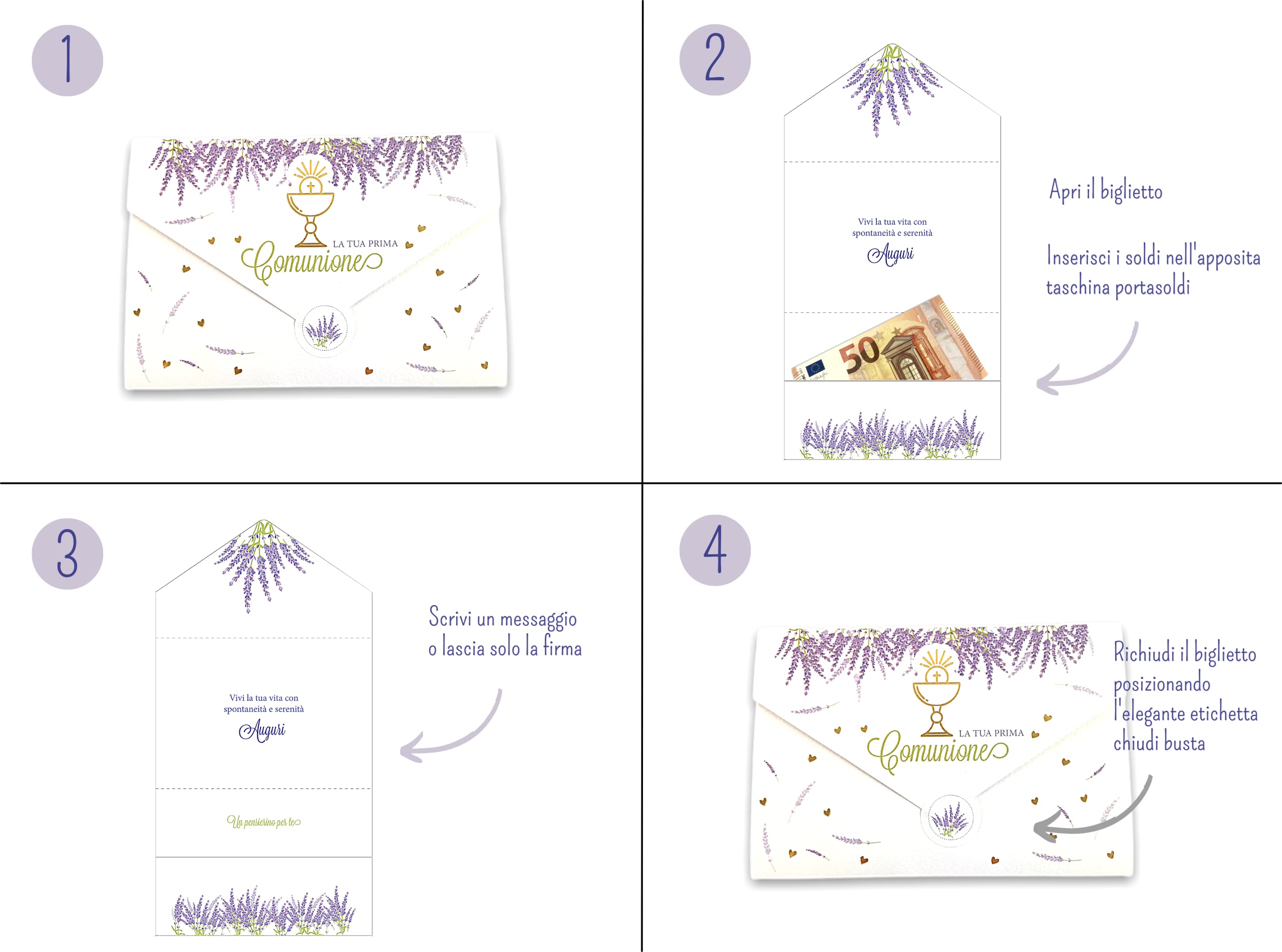 LINA OFFICINE GRAFICHE CREATIVE 90-553 Communion Card Girl Money Holder with Label Close Envelope, 11 x 16 cm (Lavender-Girl) - Image 4