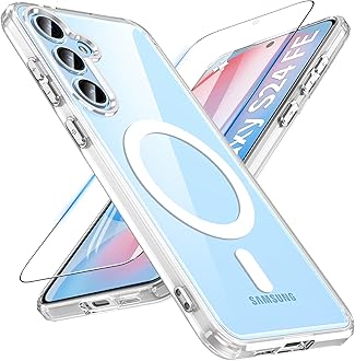 OWKEY for Samsung Galaxy S24 FE Case 6.7'', Magnetic Galaxy S24 FE Case for Magsafe with Tempered Screen Protector [Shockproof Military] Translucent Matte Bumper Phone Cover Samsung S24 FE 5G, Clear