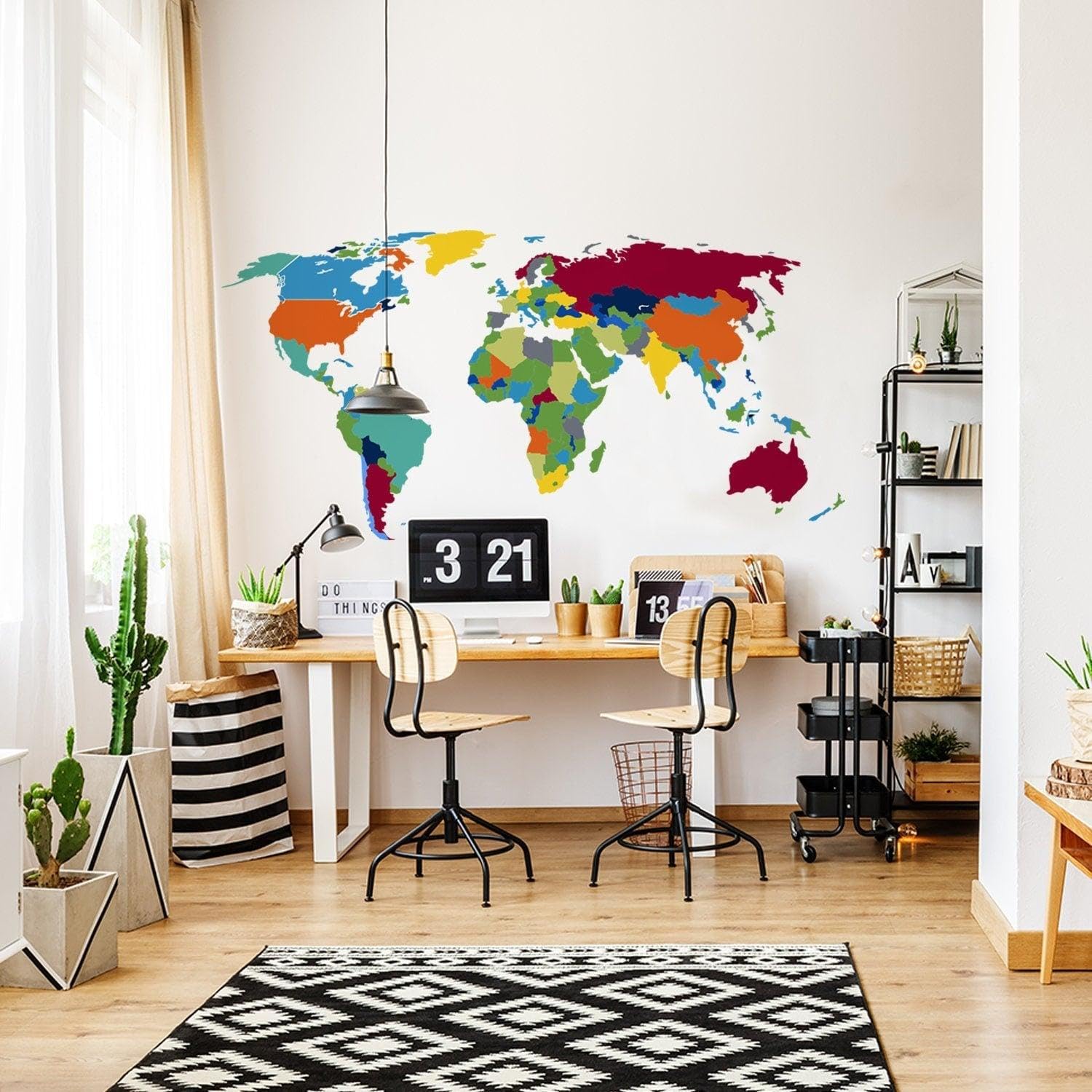 Duża mapa świata naklejka ścienna - naklejka do sypialni pokoju zabaw dla chłopców mural dekoracja 63 x 35