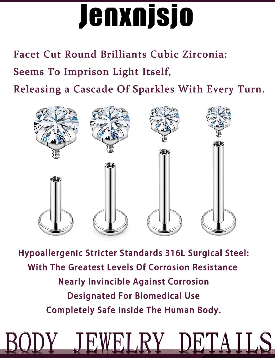 Jenxnjsjo Medusa Monroe Labret Lip Ring 16g Internally Threaded Flat Back Surgical Steel Helix Tragus Cartilage Conch Stud Earrings Piercing Jewelry for Women Men - Image 4