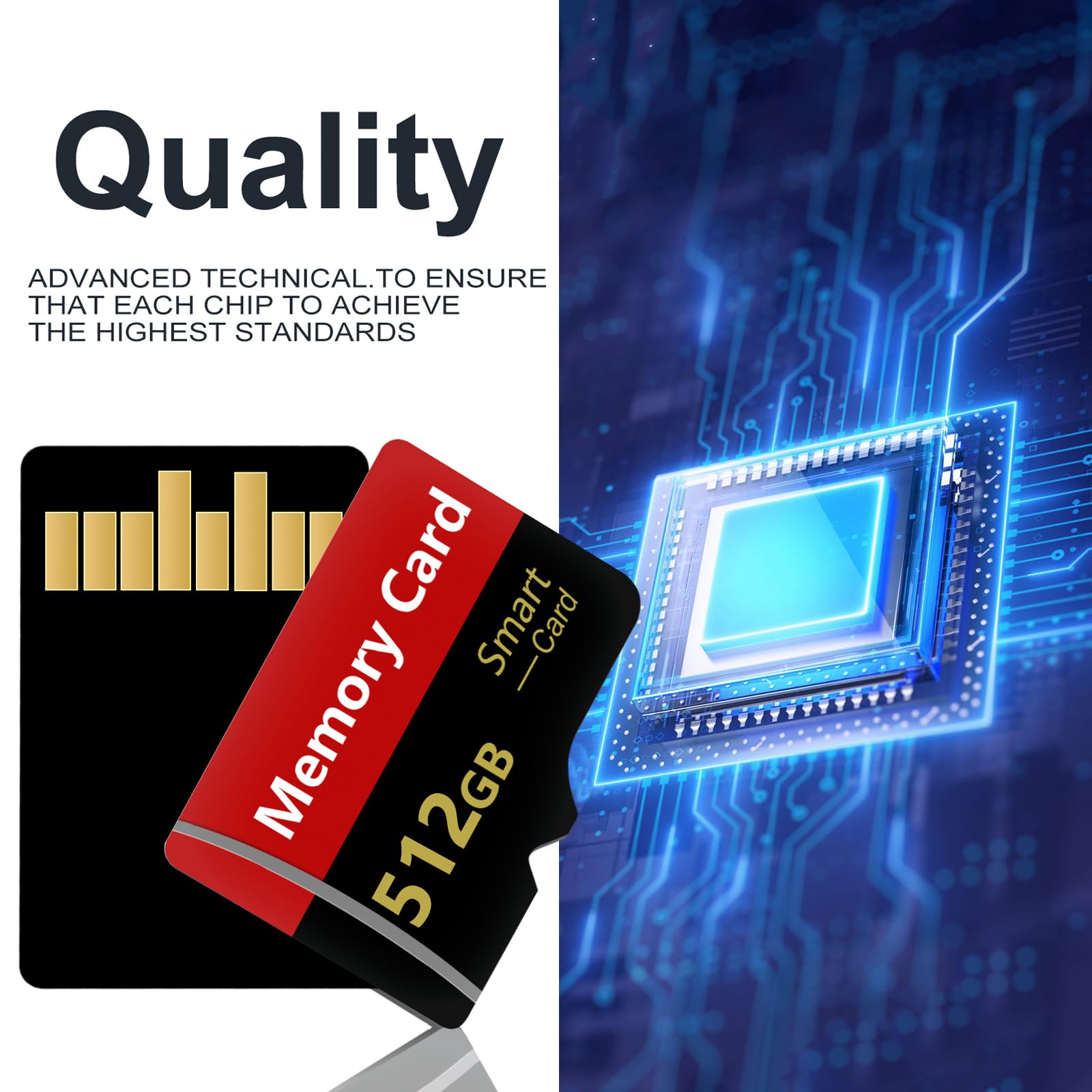 Carte SD 512 Go Grande Capacité Carte Mémoire 512 Go Carte SD Mini Portable Carte Mémoire pour Smartphone, Drone, Appareil photo, Tablette