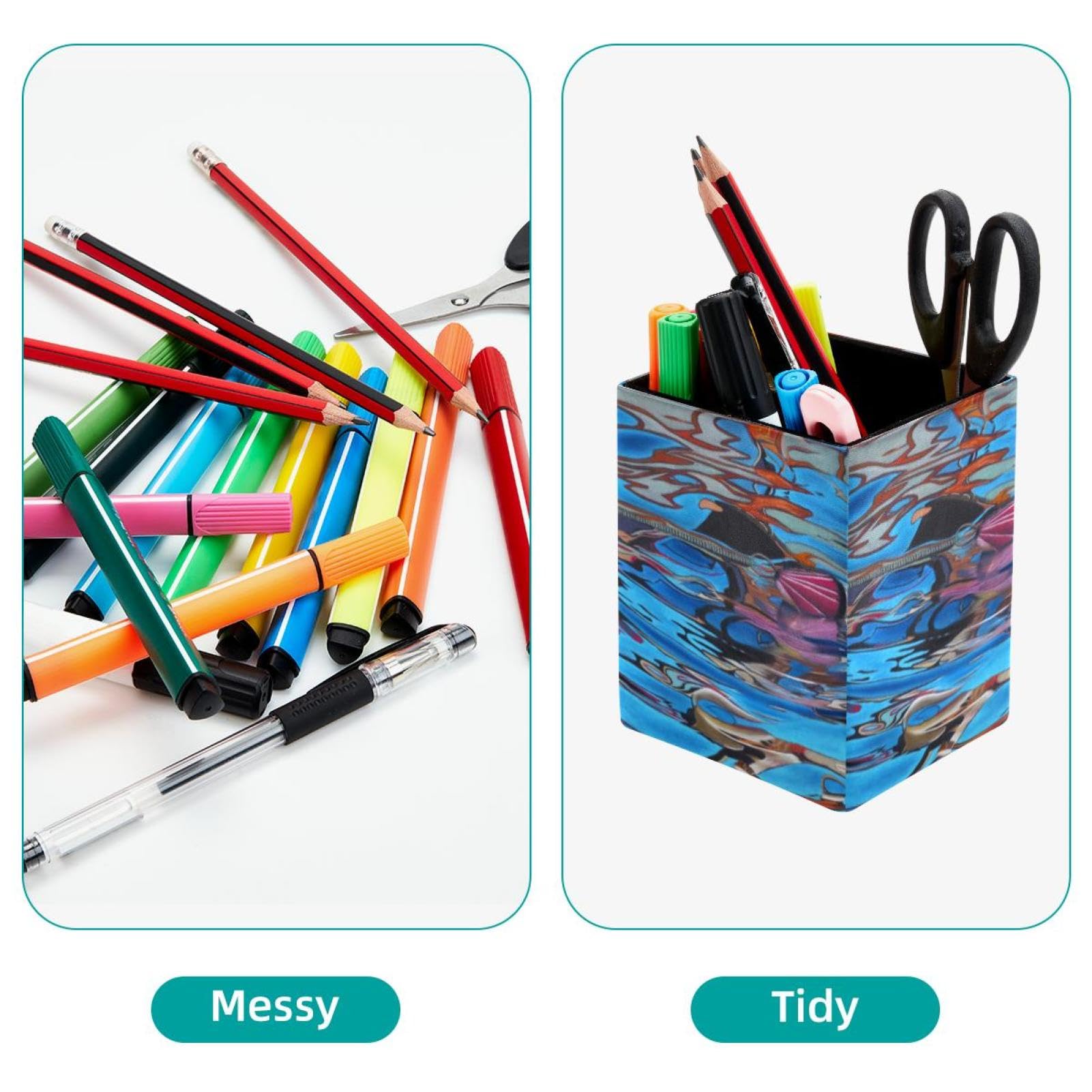 Portapenne In Legno Di Ebano - Fatto A Mano, Design Quadrato (8.8x8.8x10.5cm) Per Scrivania - Foto 8