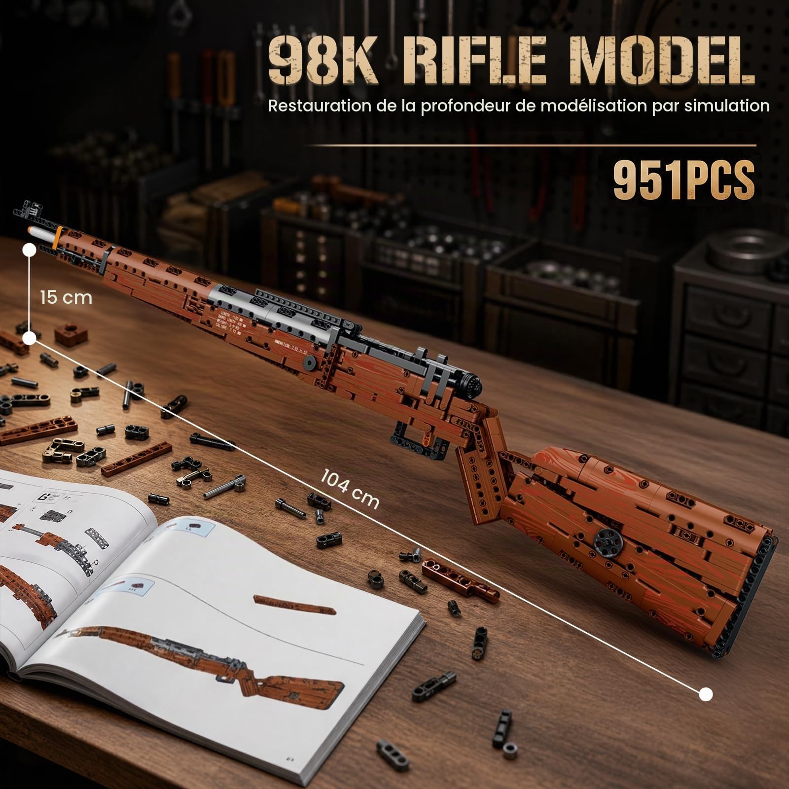 Reobrix Maquette de Fusil 98K pour Adultes, 104cm Modèle en Briques 77003