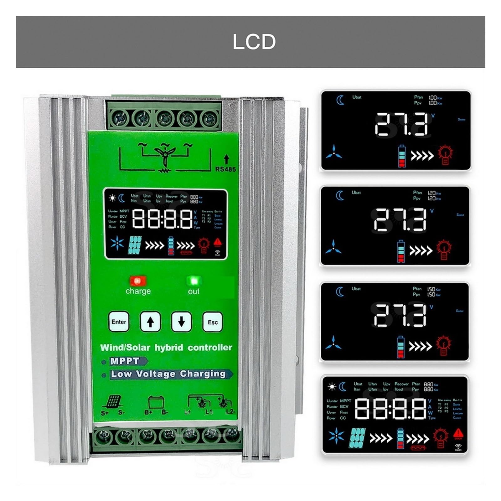 Regolatore Di Carica Ibrido Solare Eolico MPPT 12 24 48 V 80 A 120 A Con Display LCD E Monitor Wi-Fi For Batteria Facile Da Usare(2500W 2000W,With WiFi,12V24V)