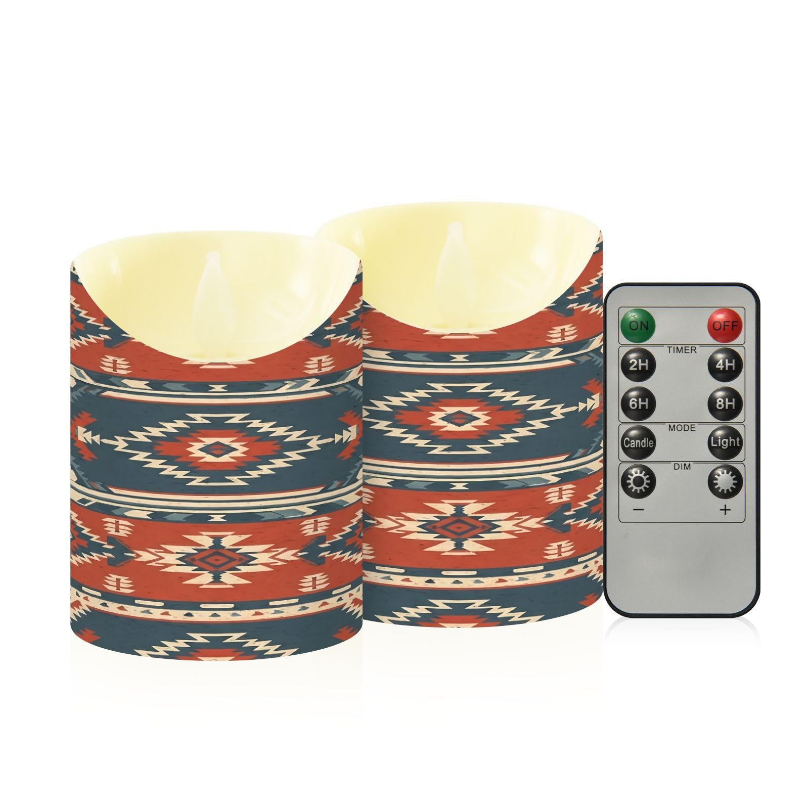 Cgiub Aztec Flameless Candles with Timer 2pcs Battery Operated Flickering Flameless LED Pillar Candles for Holiday Home Wedding Fireplace Decor