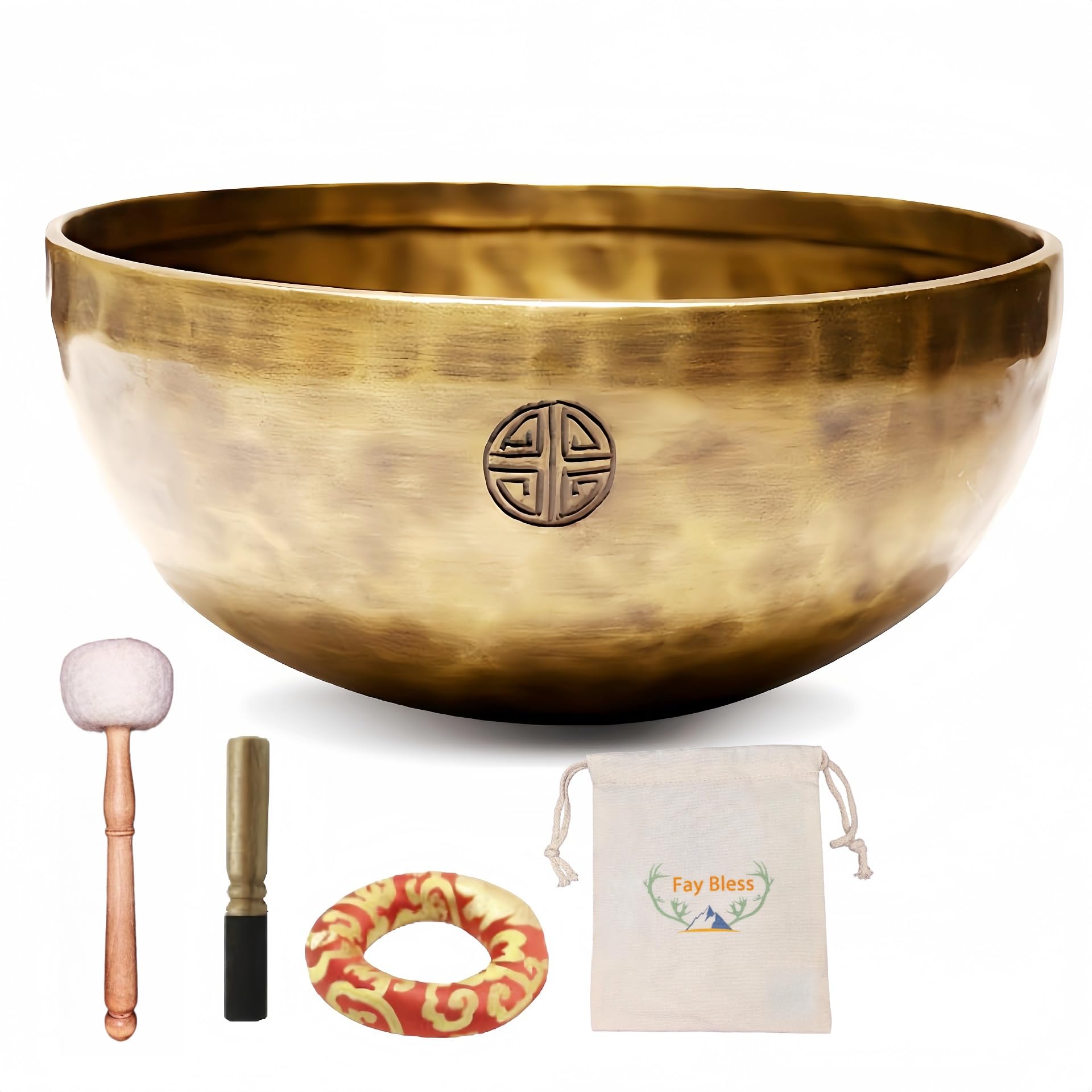 Fay Bless Juego de cuencos tibetanos hechos a mano, cuenco de sonido de meditación nepalí de luna llena para yoga, curación de chakras, terapia de sonido, alivio del estrés, atención plena y