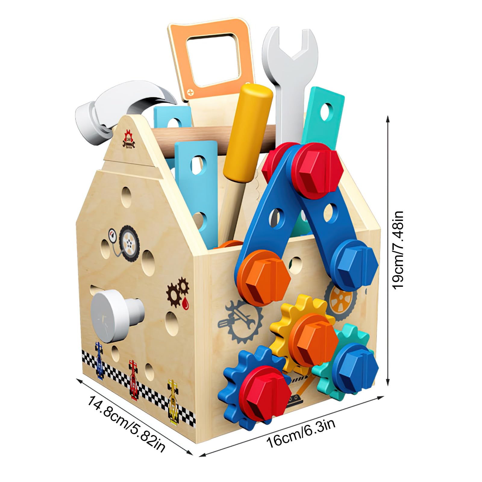 Montessori Children's Wooden Tool Set Children's Wooden Handheld Repair Toolbox Assembly Screwing Nut Screwdriver Tool Bench Dismantling Early Learning Educational Toys