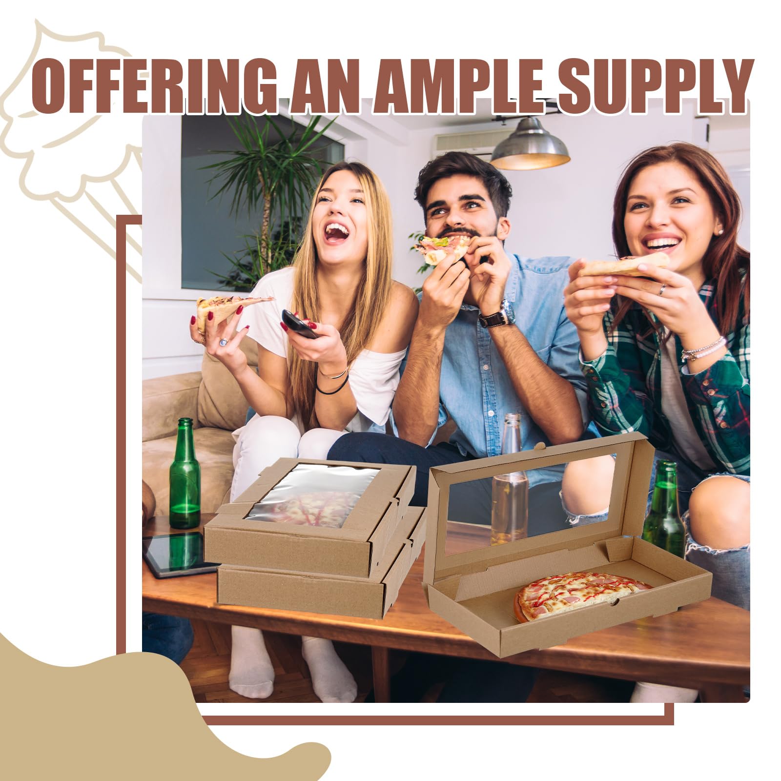 Tioncy 24 scatole per pizza ondulate da 35,5 x 18,8 x 3,8 cm, rettangolari, da asportare, con coperchio trasparente, con anello di chiusura, per piadina, pasticceria, salumi (pelle bovina)
