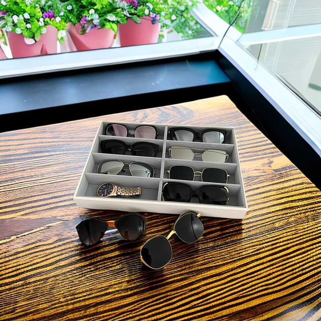 Premium Quality Sunglasses Tray Organizer Display PU Leather Exterior Soft Velvet Liner