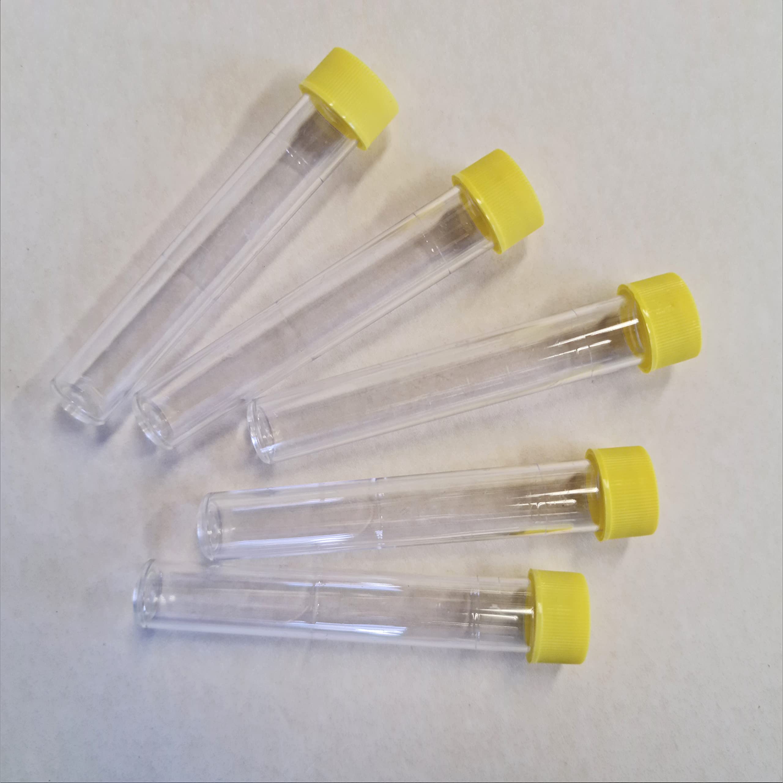 5 x 10ml Clear Craft Storage Tube with Secure Screw on Lid - Beads/Glitter/Buttons/Powder/Gems/Sample Vials (Yellow Lid)
