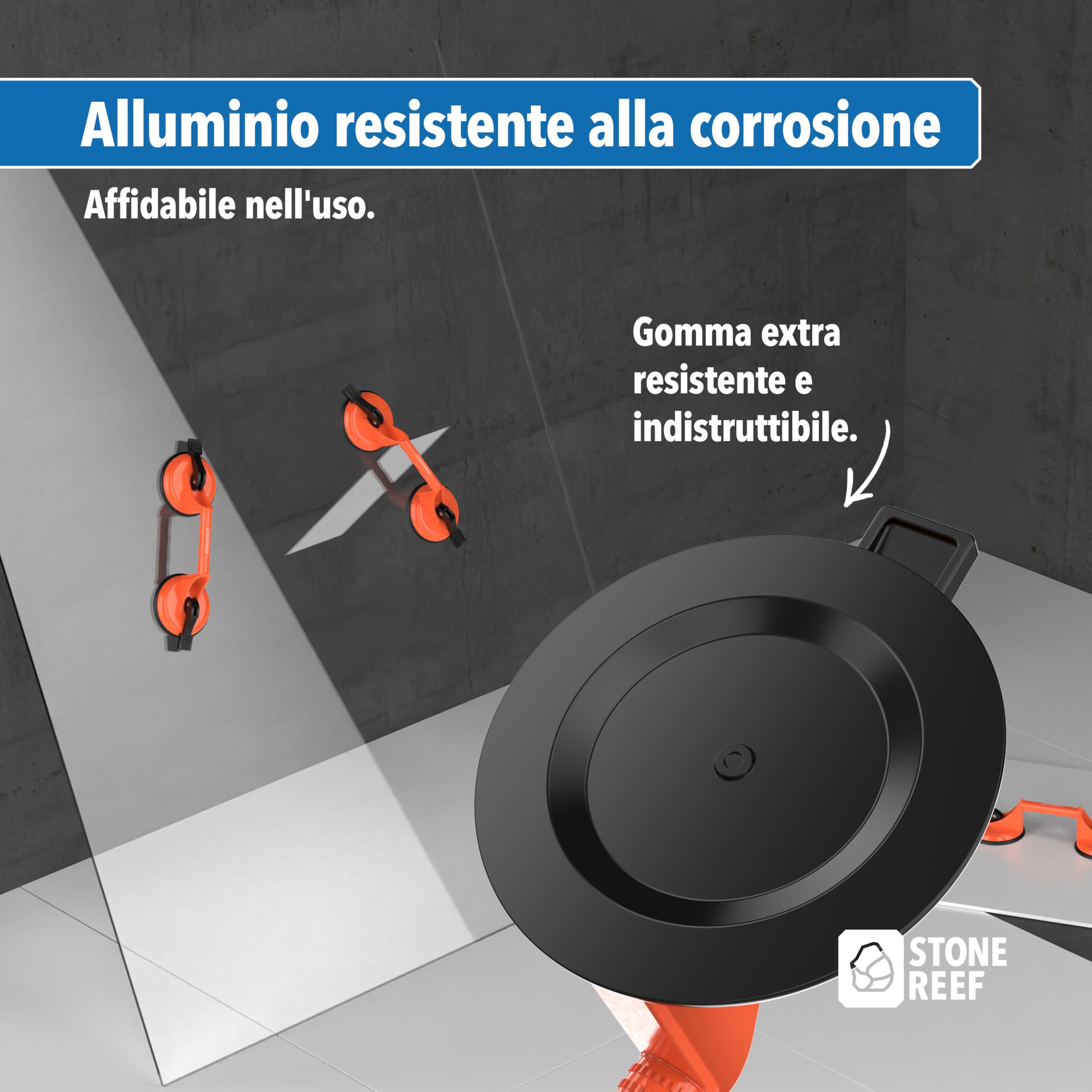Sollevatore a ventosa Heavy Duty (confezione da 2) – 100 kg sollevatore sottovuoto in alluminio – Sollevatore professionale per piastrelle, vetro, terrazze, laminato e dischi – Utensili per