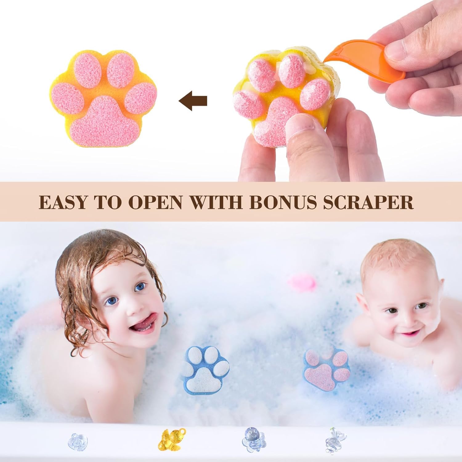 Bombe de bain patte pour enfants avec jouet surprise - 12 pièces artisanales aux cristaux étincelants - Kit cadeau SPA pour Noël et anniversaire (filles et garçons)