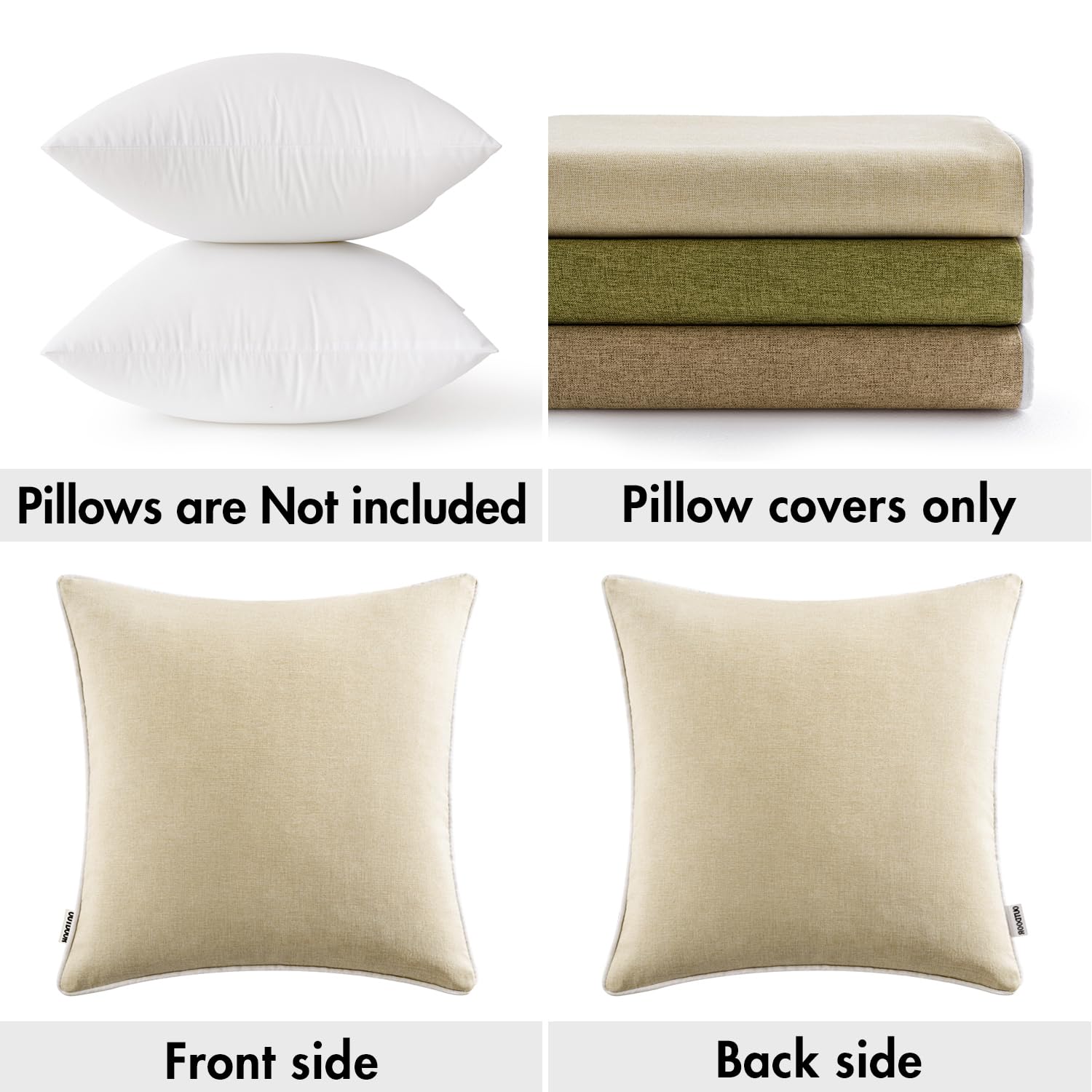 EMEMA Federa per cuscino impermeabile per esterni, cuscino decorativo, in poliestere, per giardino, divano, soggiorno, letto, set da 2 pezzi, 45 x 45 cm, beige
