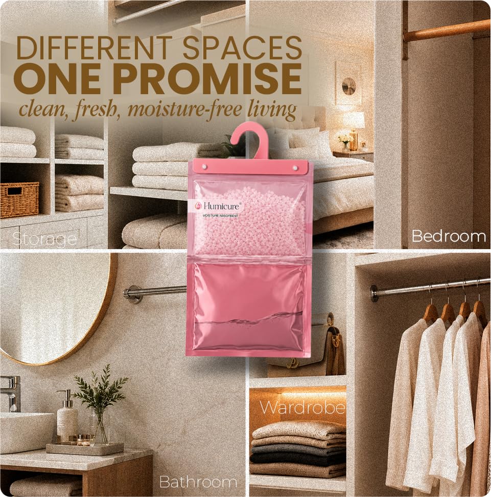 Image of Moisture Absorber Dehumidifier 500ml Absorption Capacity Prevents Mold, Dampness & Bad Odor Ideal for Wardrobe, Bathroom, Kitchen & Bedroom 220g x 12 (Morning Mist)