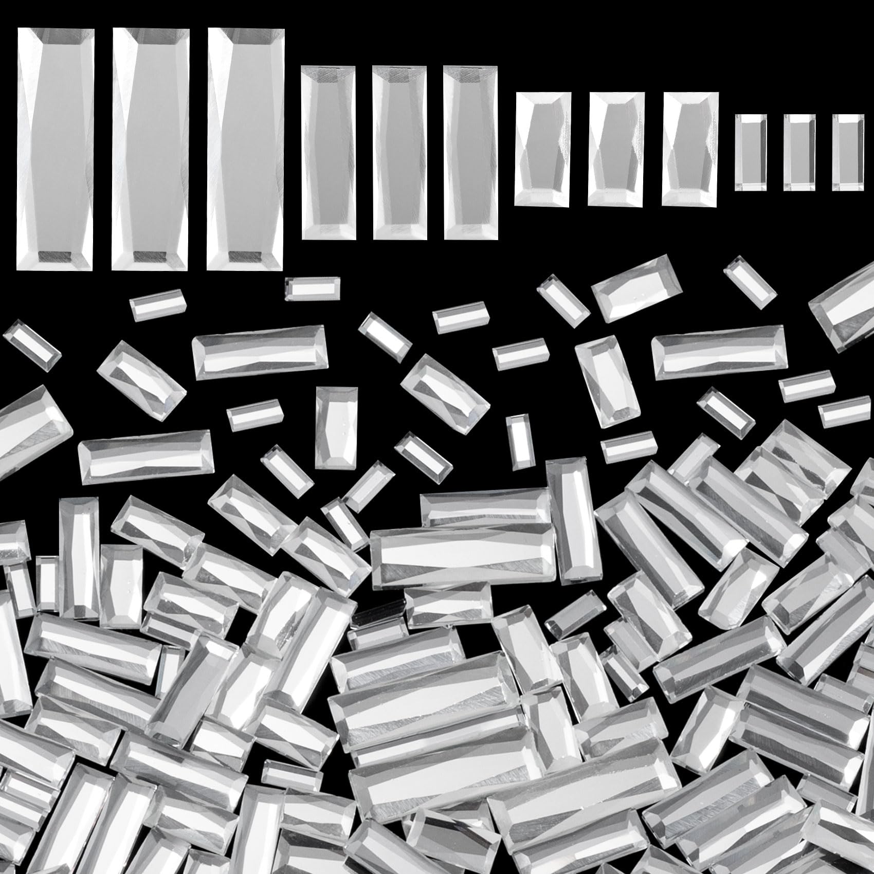 HINZIC 350Pcs Crystal Nail Art Rhinestones Clear Rectangle Flatback Gems Mini Diamond Jewelry Bead for Wedding Dress Shoes Clothing Face DIY Crafts