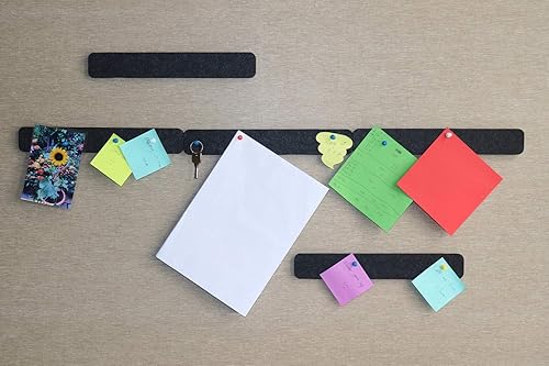 Miniatura 5 de Tira de fieltro para tablón de anuncios de 0.5 pulgadas de grosor, barra autoadhesiva de 13 pulgadas de longitud con 15 pasadores, 5 barras negras