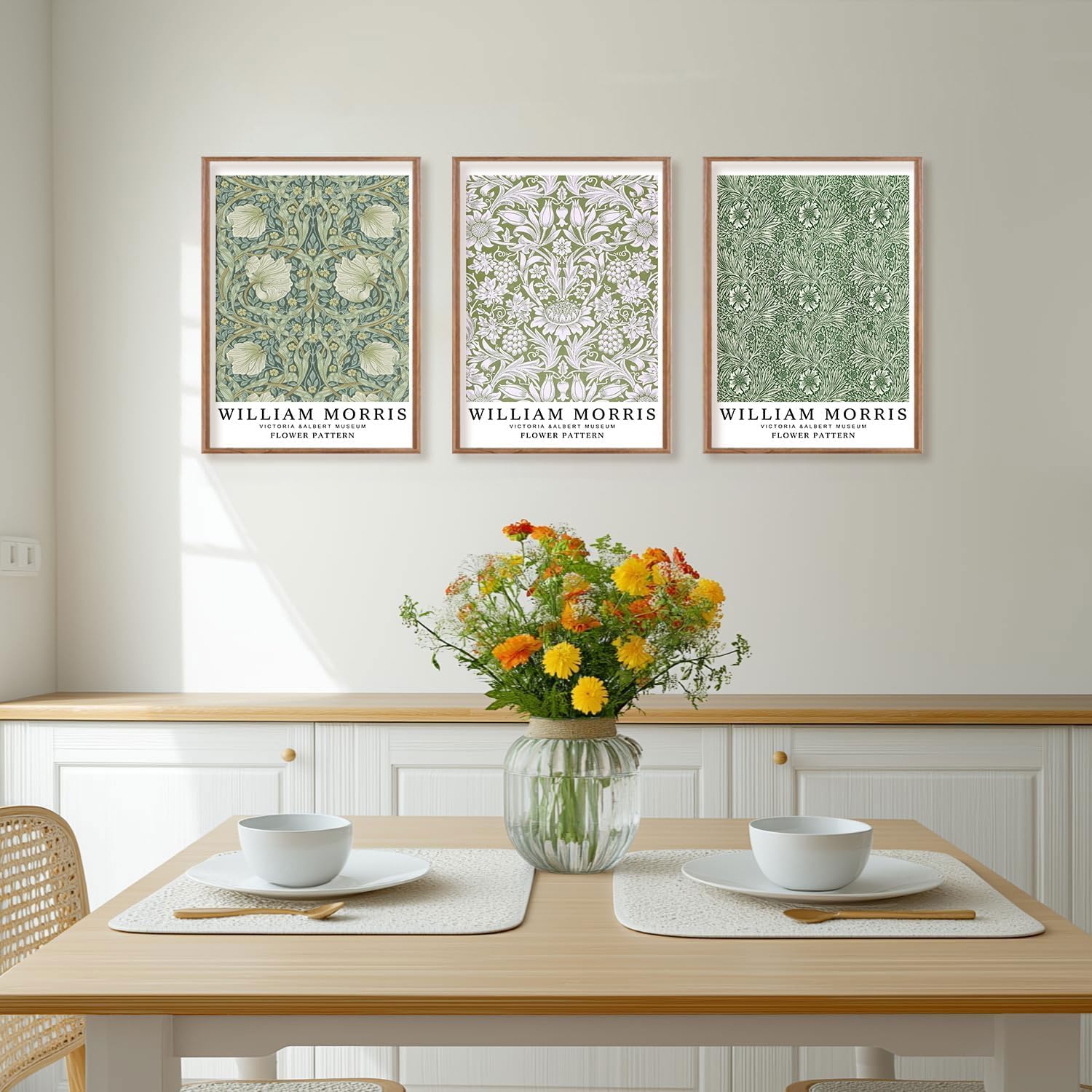 lianyibo William Morris Botaniczny kwiatowy wzór dekoracyjny na płótnie zestaw 3 szt. abstrakcyjny rustykalny styl do salonu biura (60 x 90 cm x 3 / rama wewnętrzna)