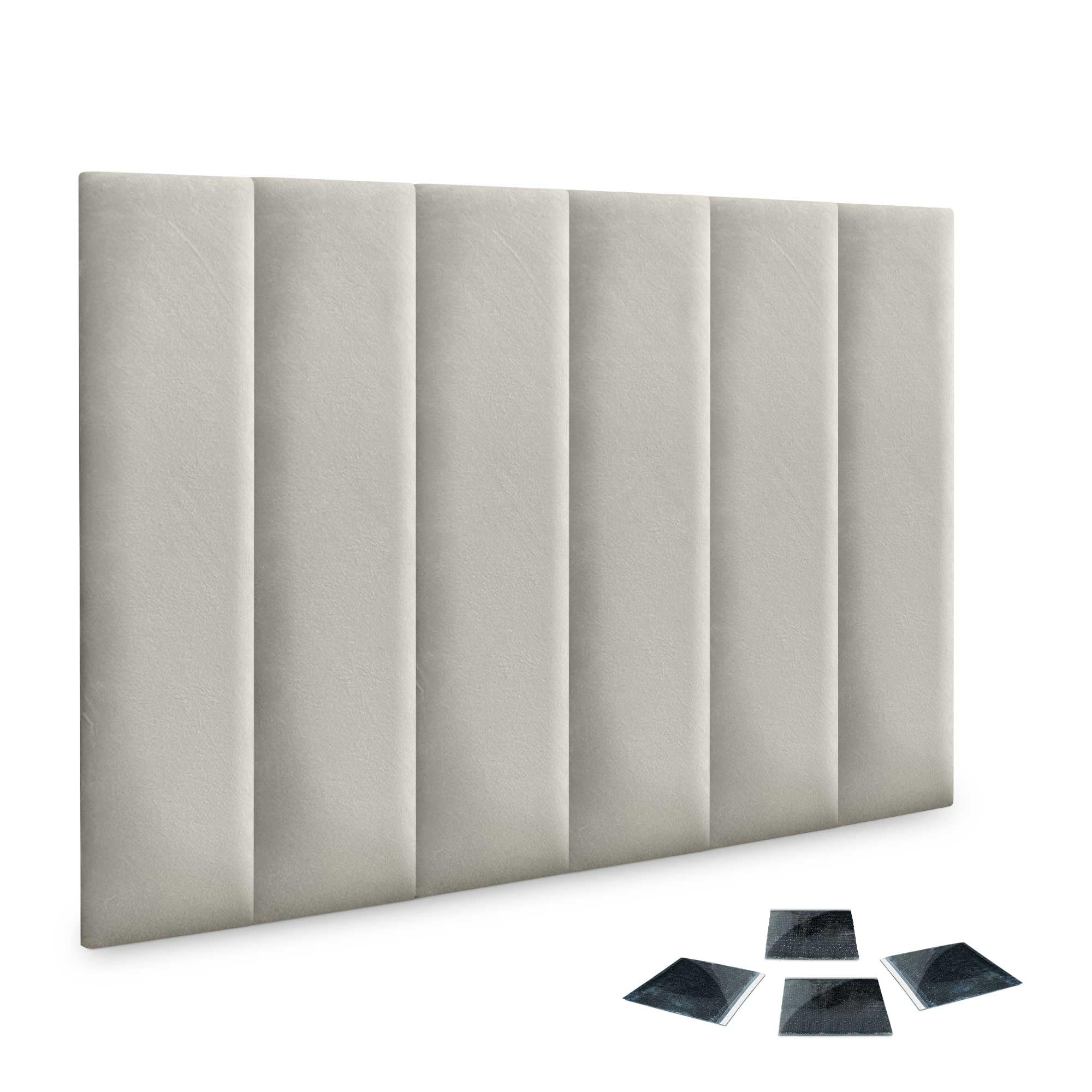 DHOME Set di 6 Pannelli Imbottiti in Velluto Autoadesivi per Parete Acustici Fonoassorbenti Protezione dagli Impatti Testiere Decorazione Casa Camera da Letto (Beige, 60x20cm, x6)
